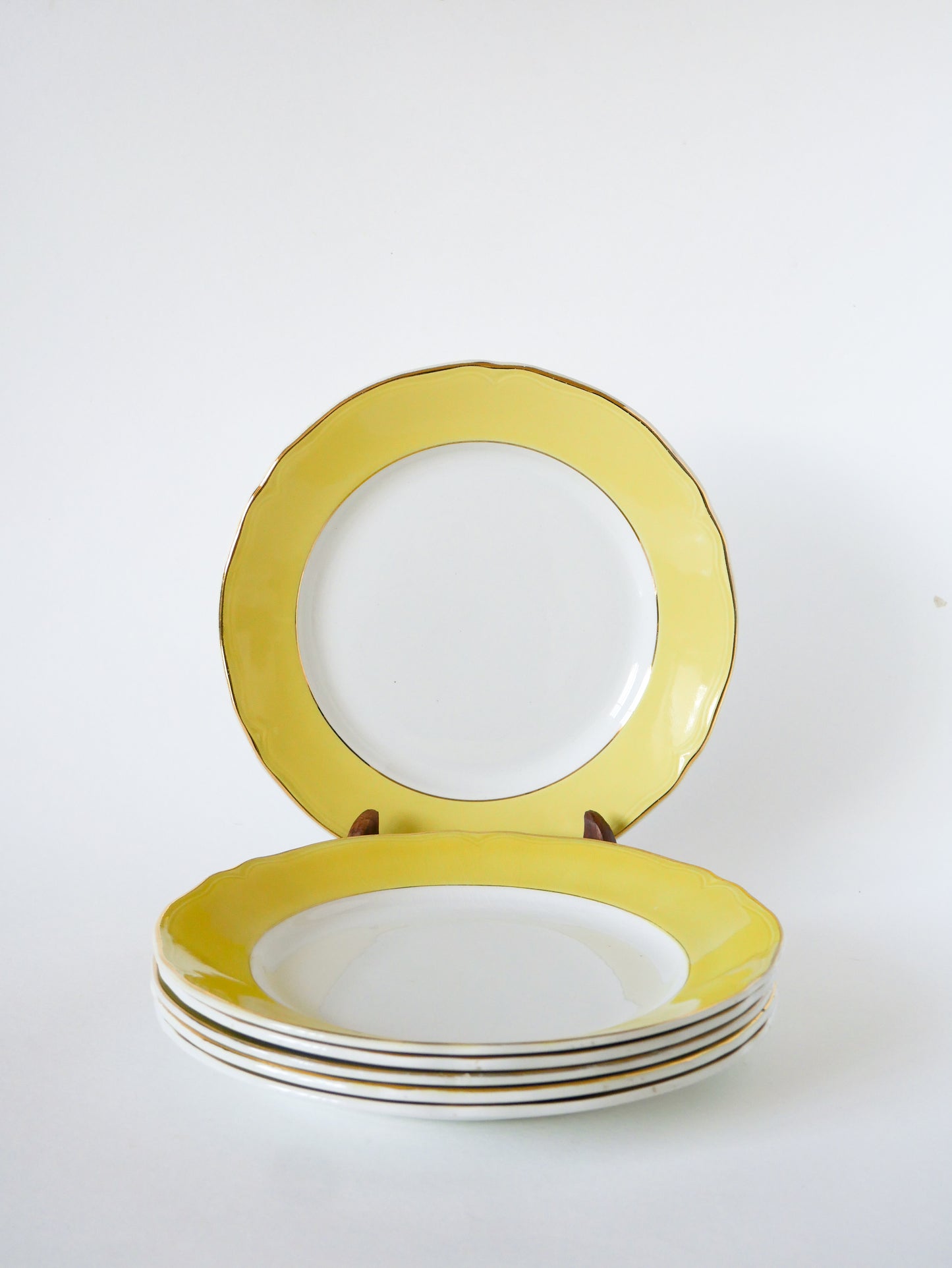Lot de 6 assiettes plates Badonviller à Liserés, Jaune & Doré, 1960