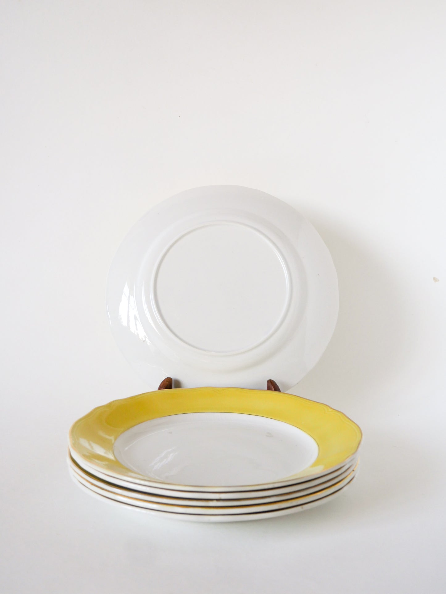 Lot de 6 assiettes plates Badonviller à Liserés, Jaune & Doré, 1960