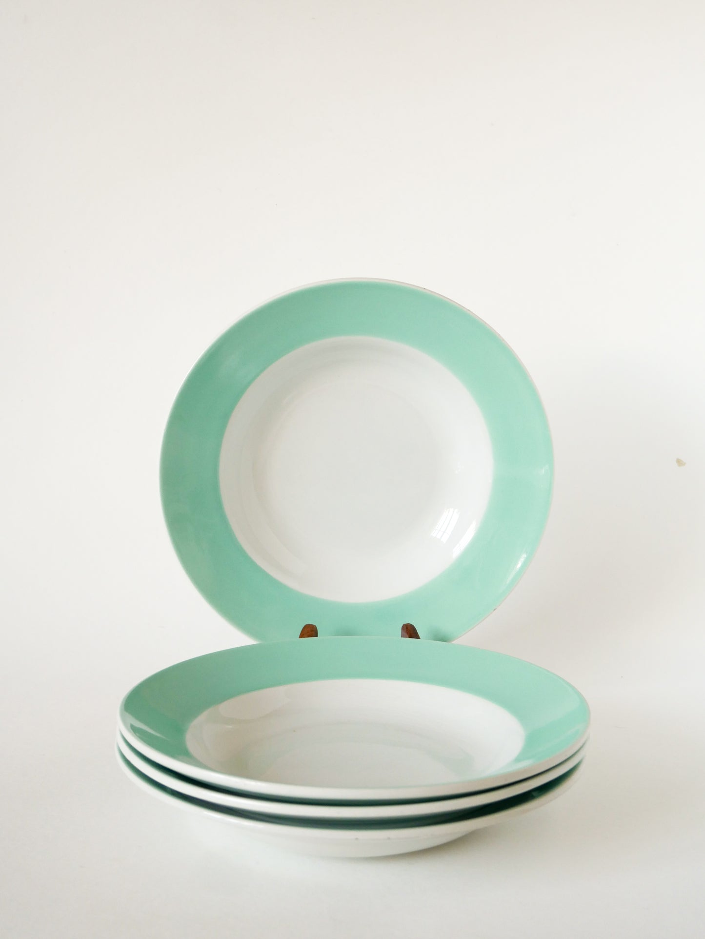 Lot de 4 assiettes creuses Badonviller à Liserés, Menthe, 1960