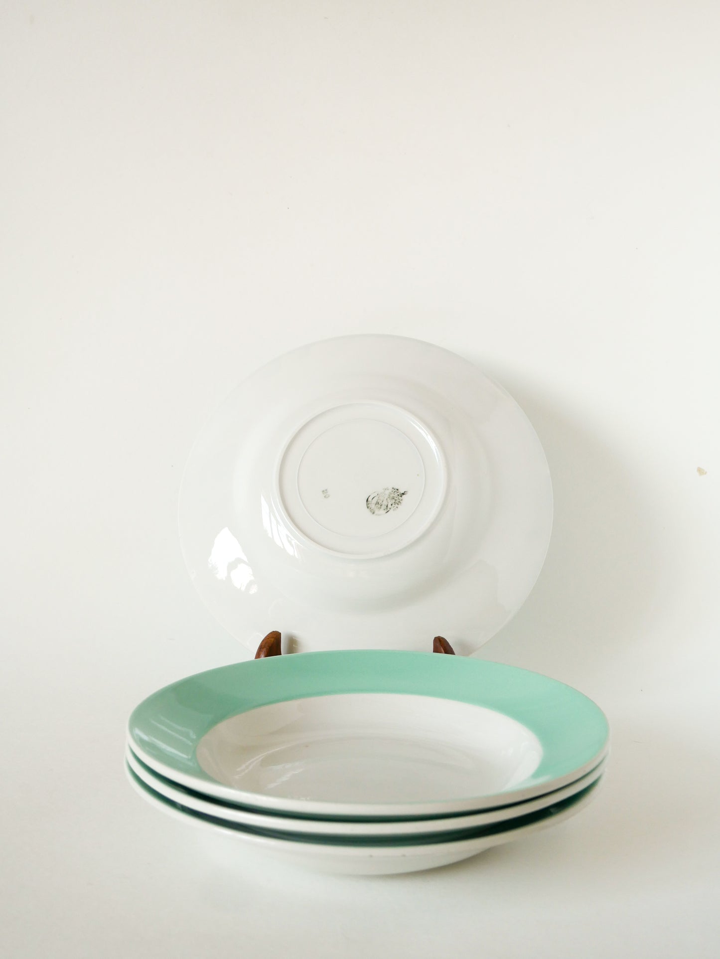 Lot de 4 assiettes creuses Badonviller à Liserés, Menthe, 1960