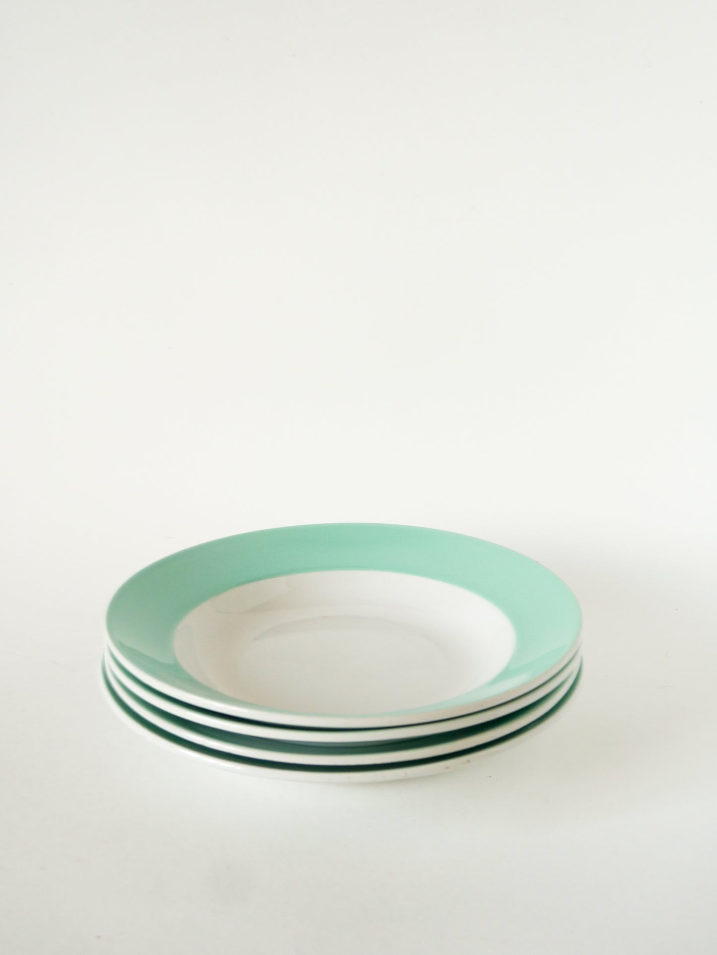Lot de 4 assiettes creuses Badonviller à Liserés, Menthe, 1960