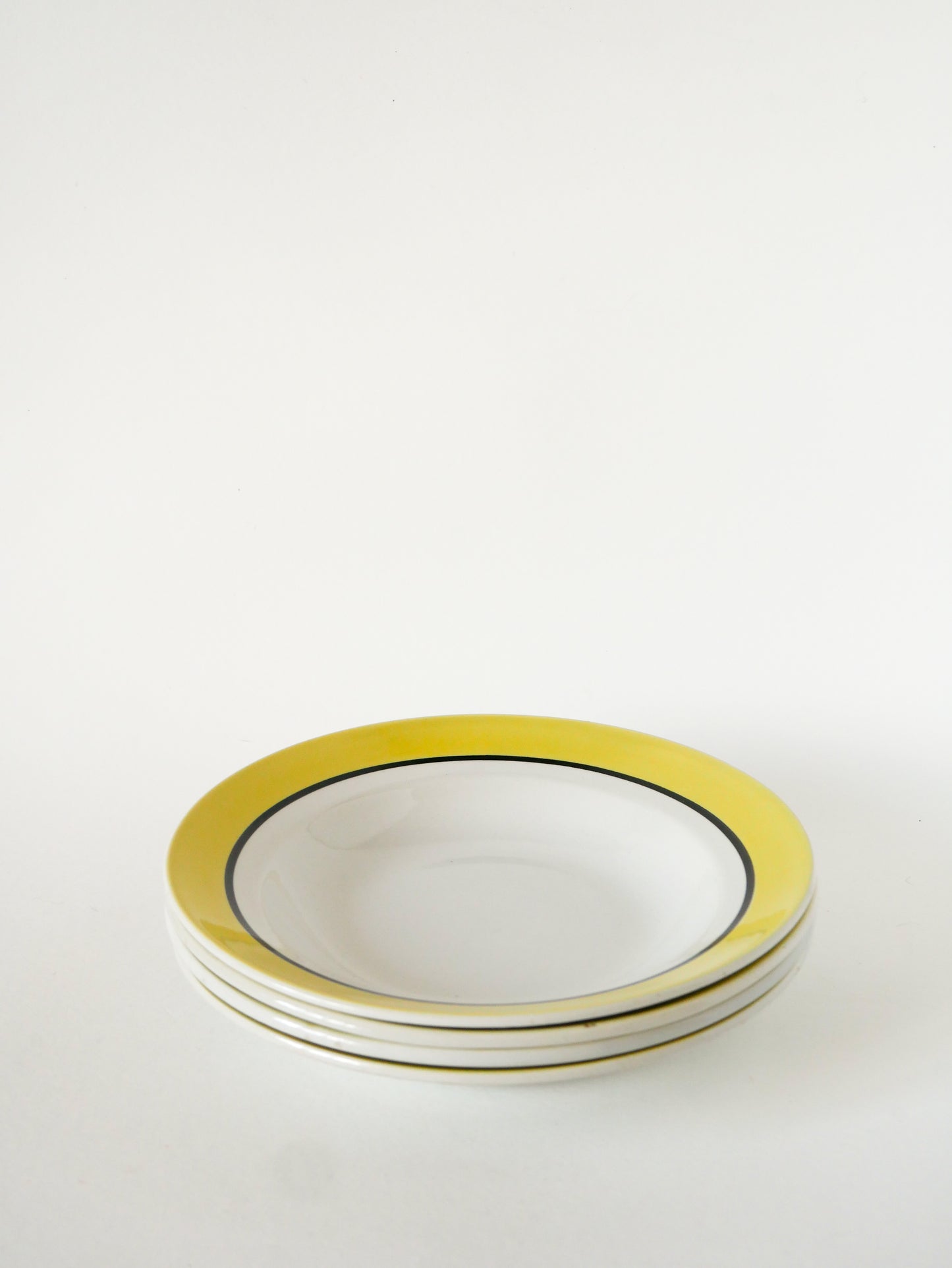 Lot de 4 assiettes creuses Badonviller à Liserés, Jaune & Noir, 1960