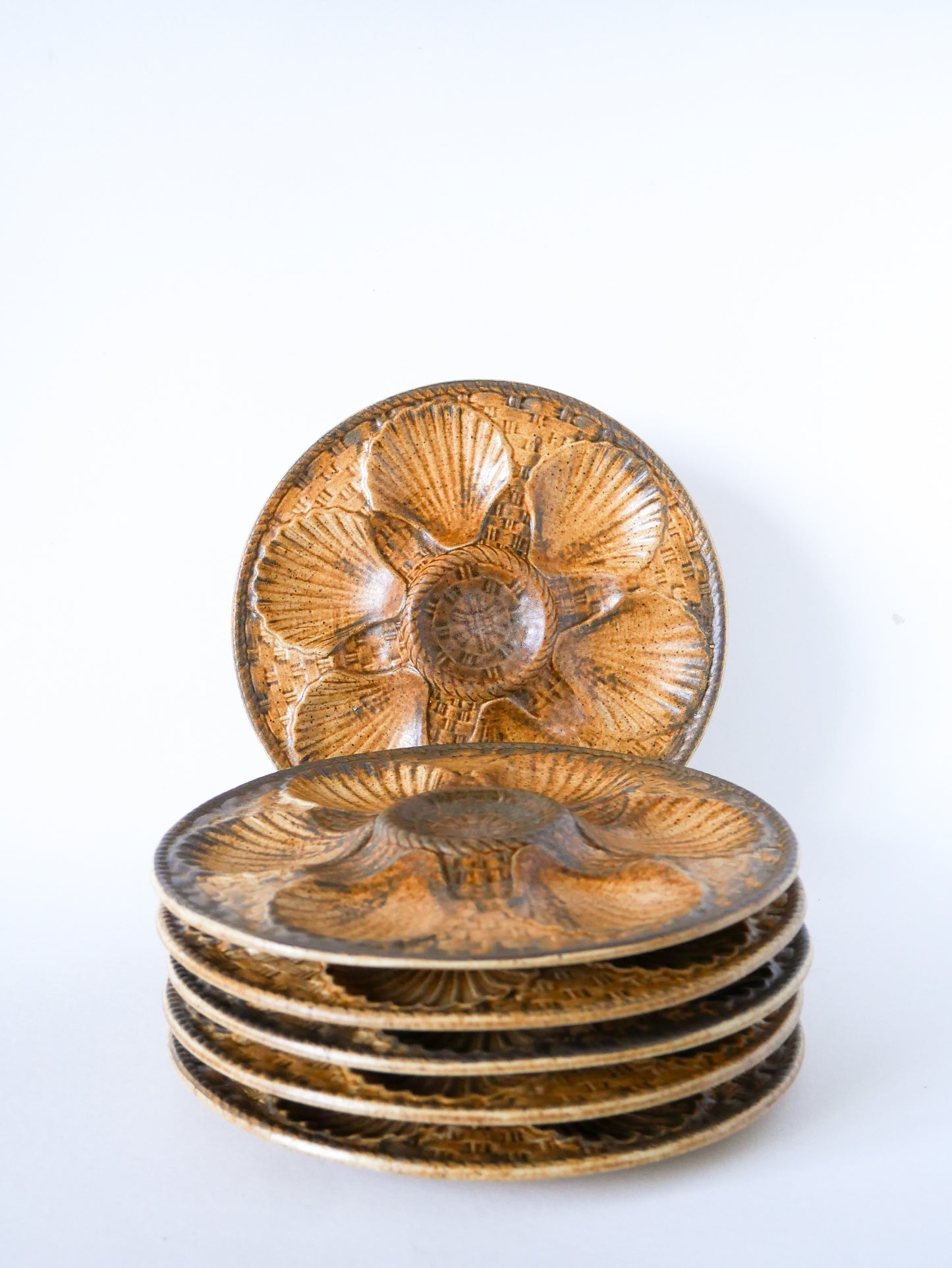 Lot de 6 assiettes à huîtres en grès, Marron & Brun, 1970
