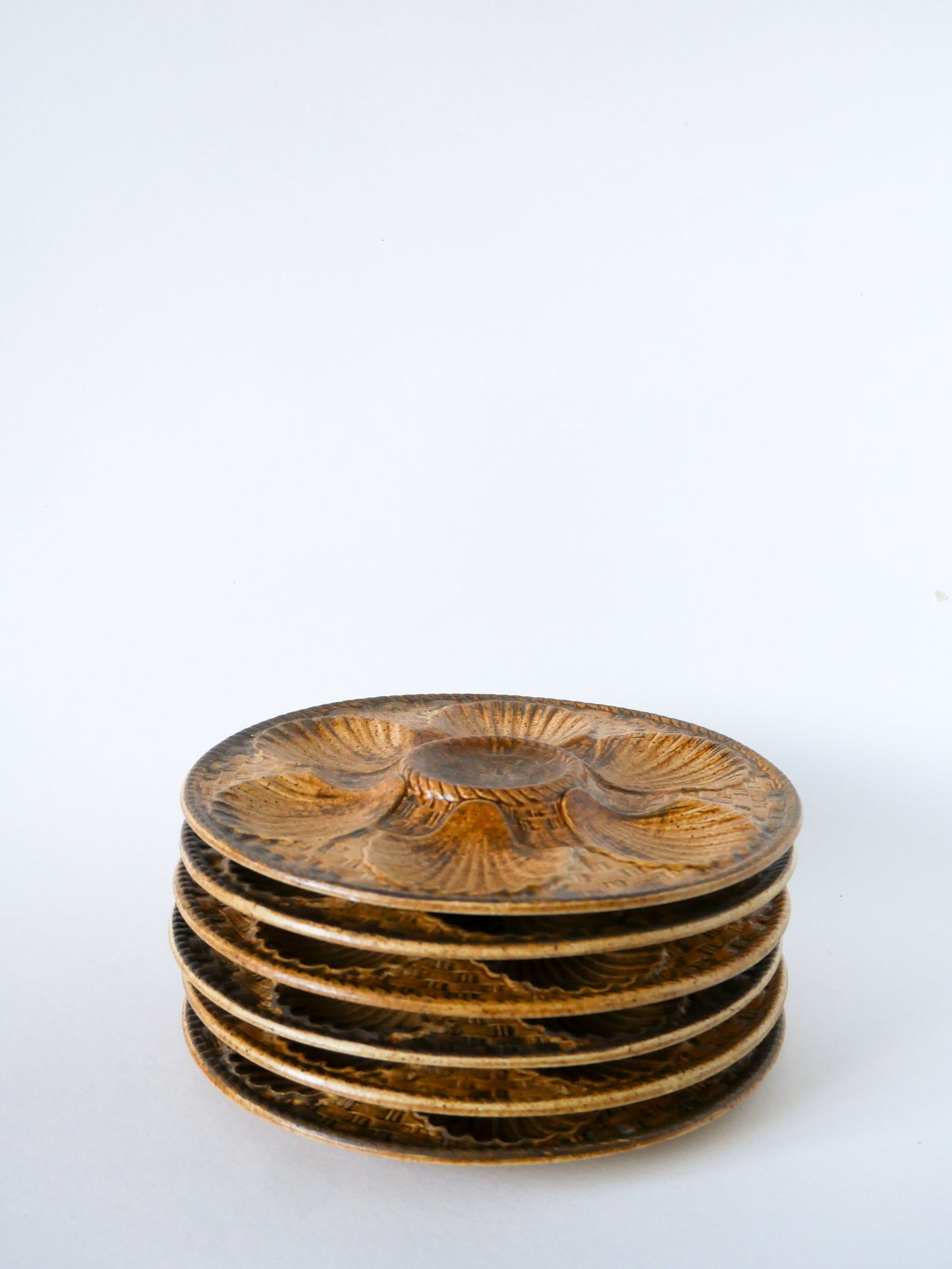 Lot de 6 assiettes à huîtres en grès, Marron & Brun, 1970