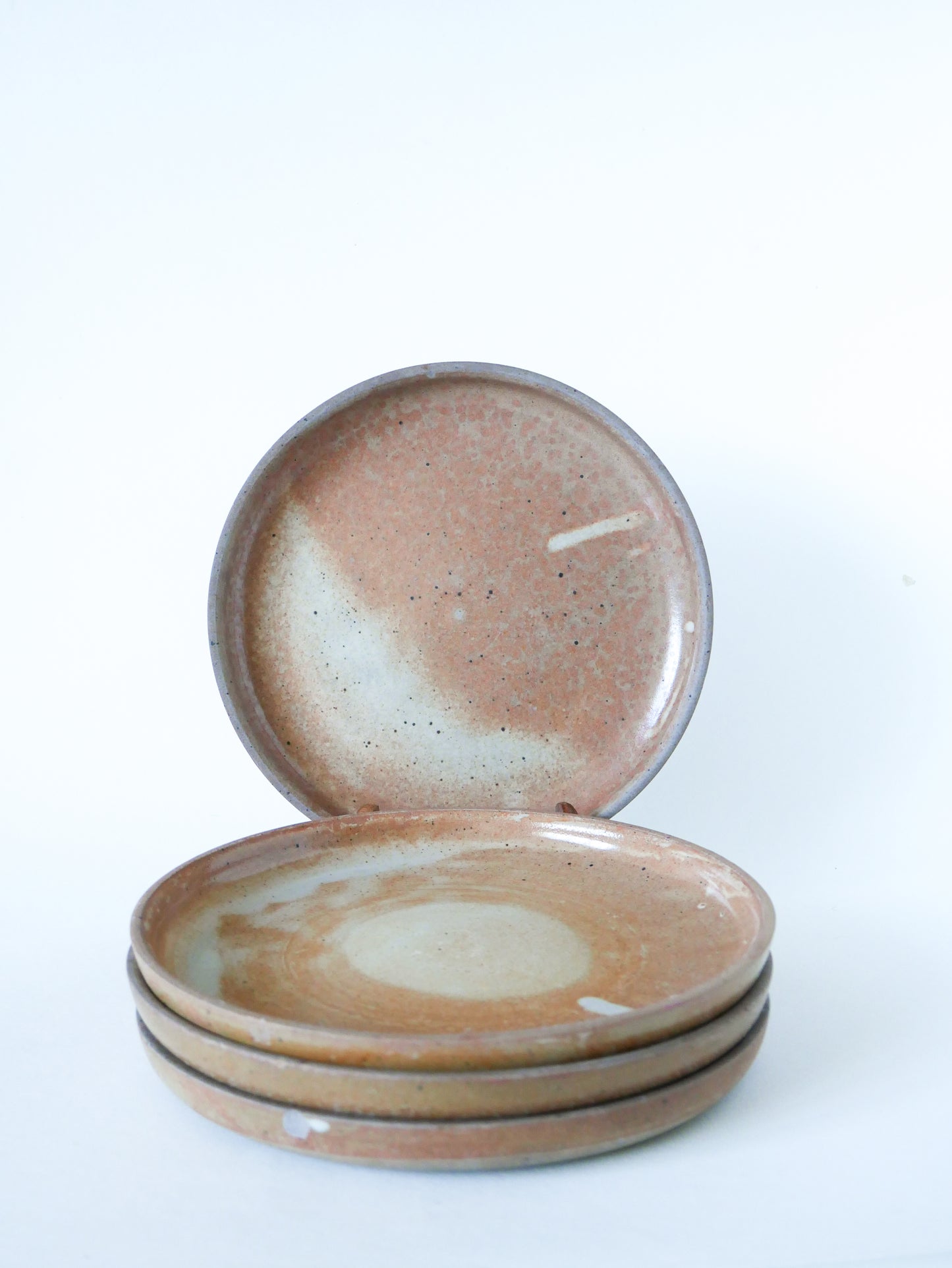 Lot de 4 assiettes plates en grès vernissé, 1970