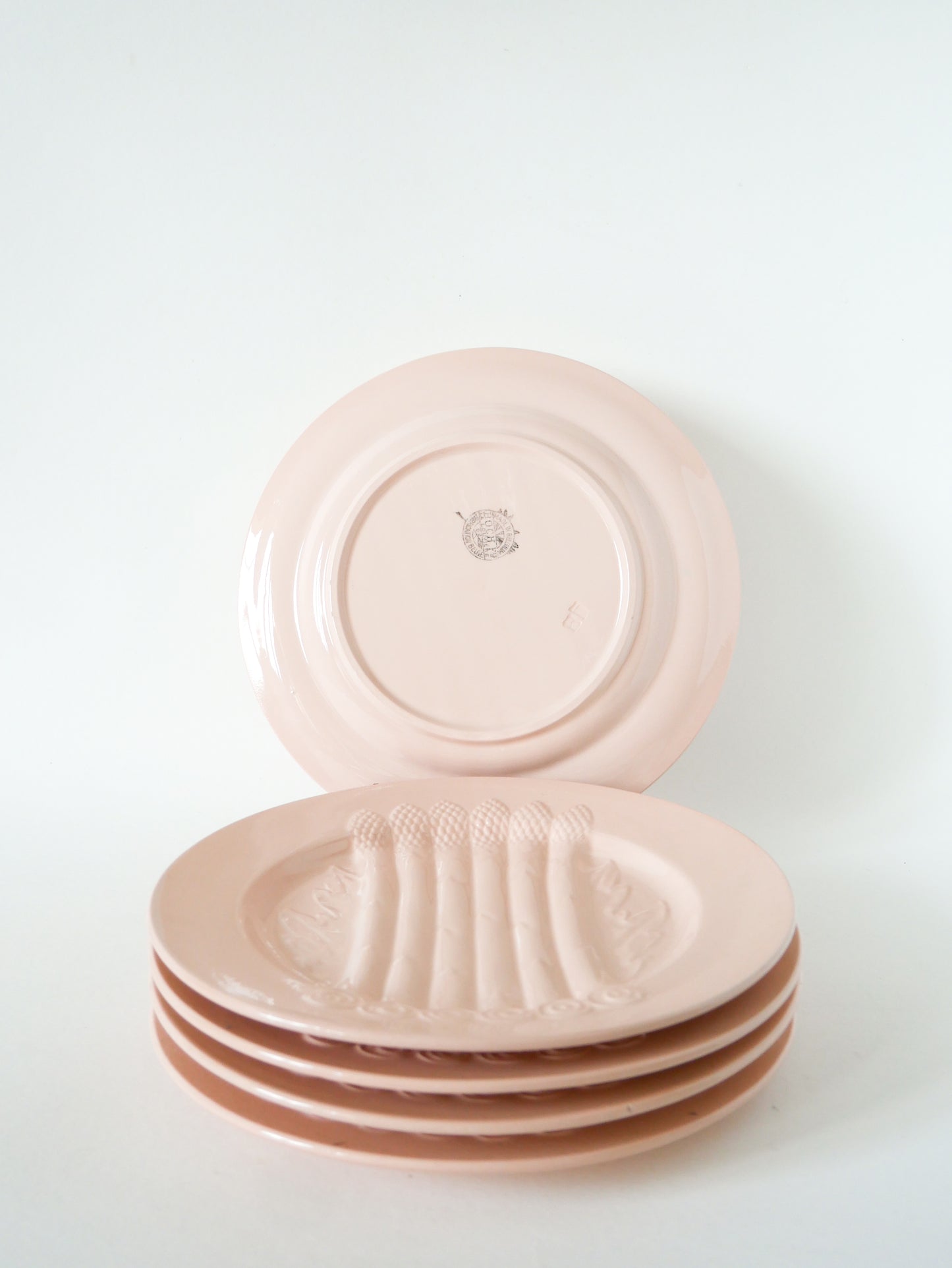 Lot de 5 assiettes à asperges, Rose Poudré, Villeroy & Boch, 1960
