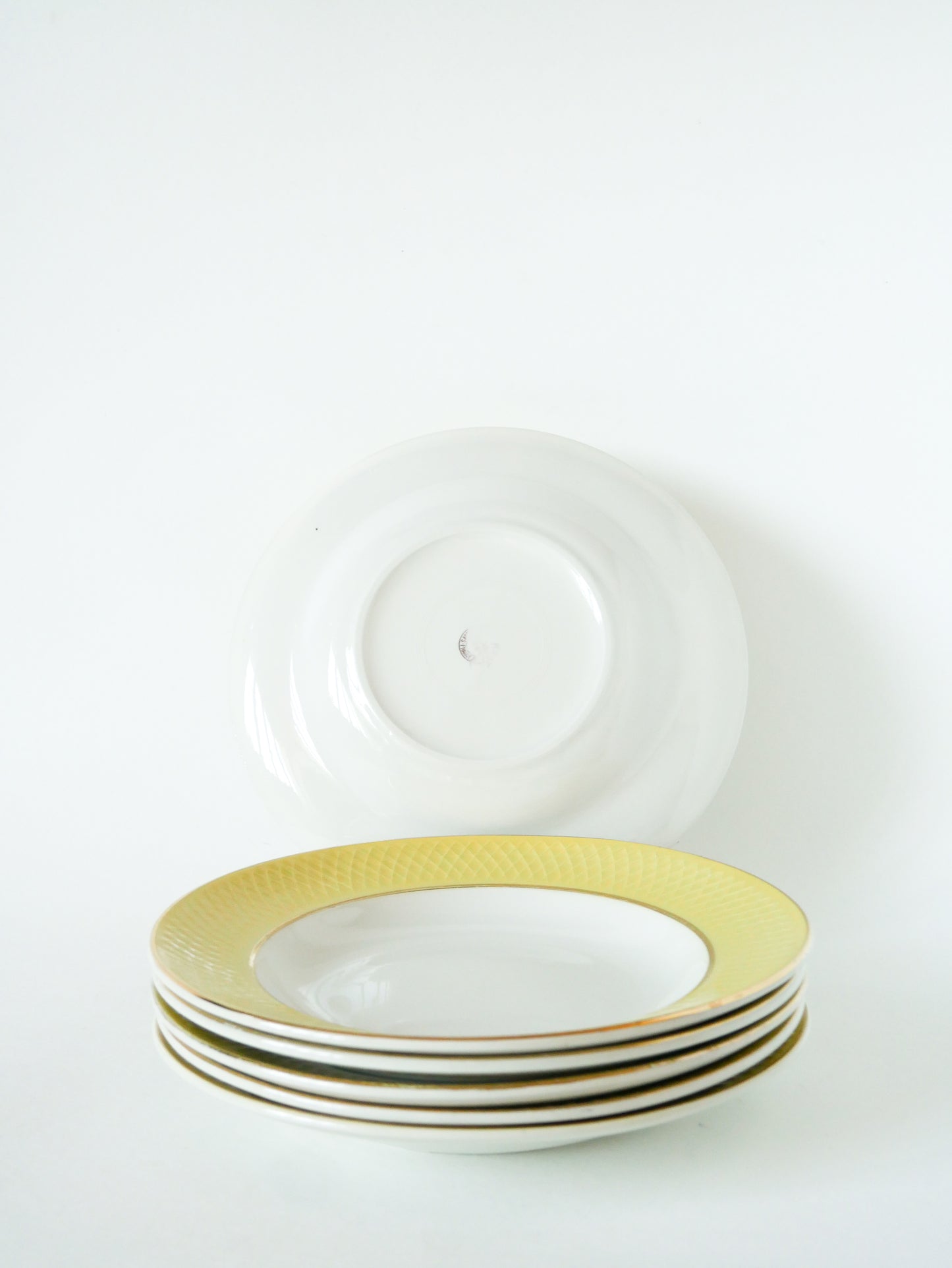 Lot de 6 assiettes creuses, texture nid d'abeilles, Jaune Canari & Doré, 1960