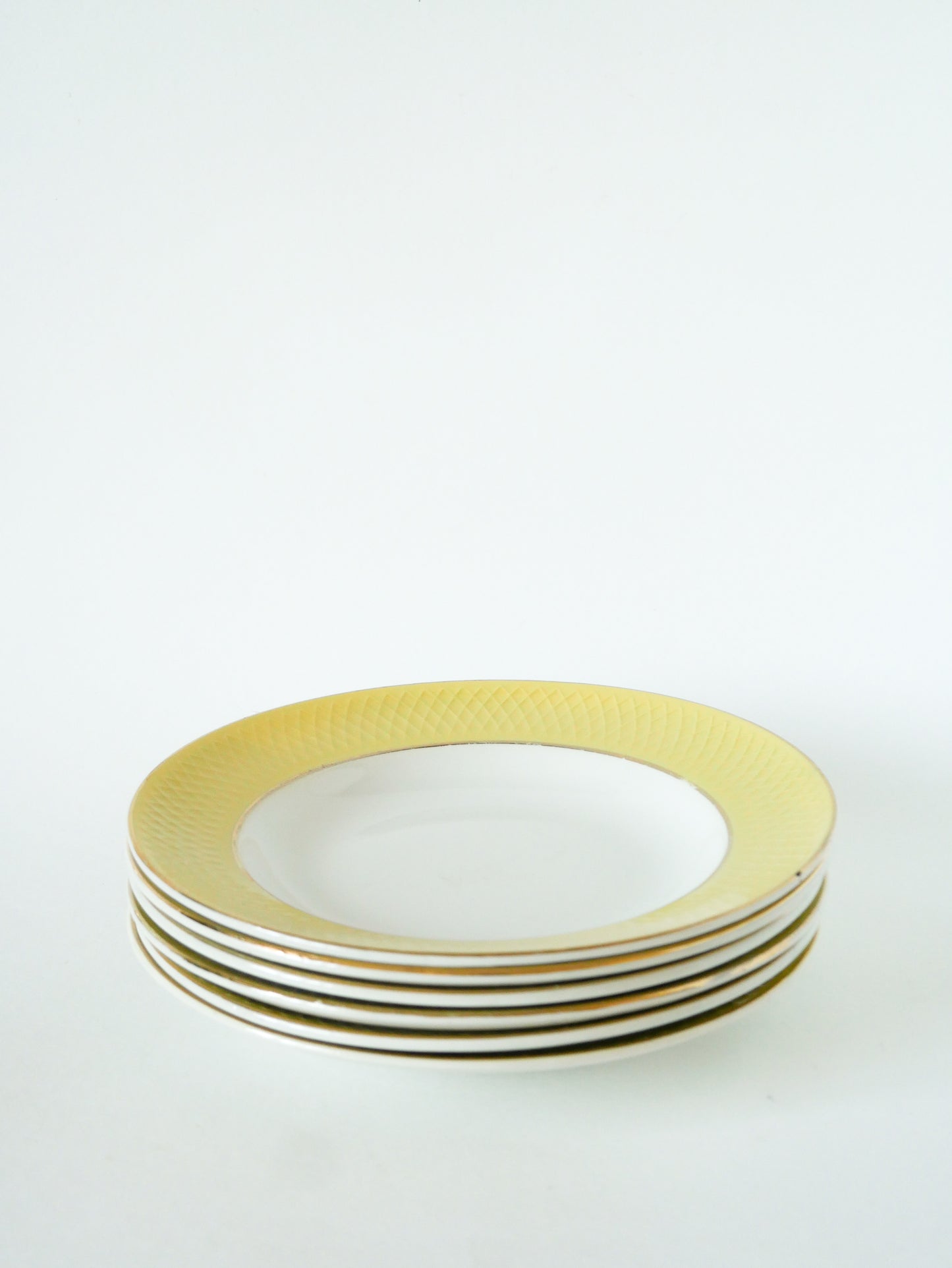 Lot de 6 assiettes creuses, texture nid d'abeilles, Jaune Canari & Doré, 1960