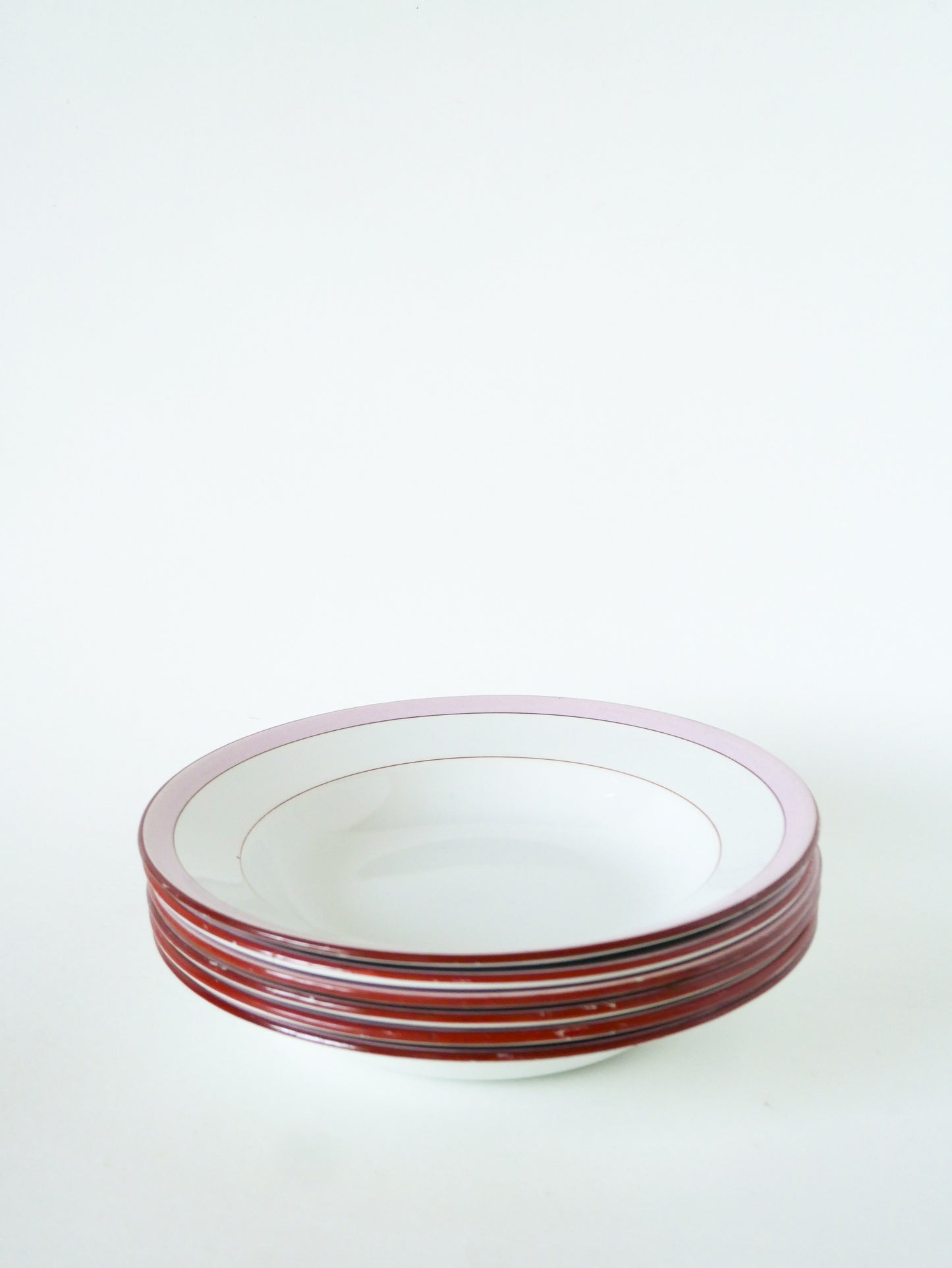 Lot de de 6 assiettes creuses Digoin Sarreguemines, modèle Casino, Rose Bonbon, 1960