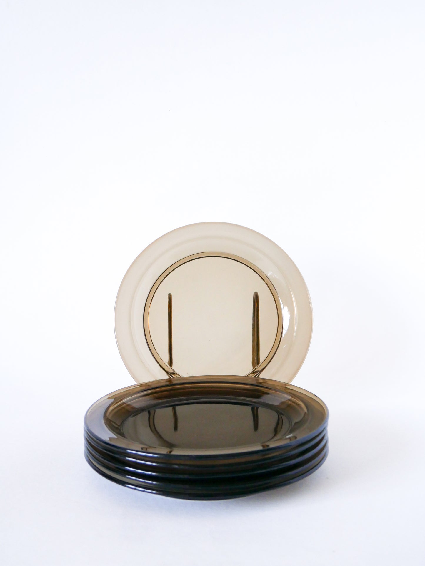 Lot de 6 assiettes à dessert en verre fumé, Made in France, 1970