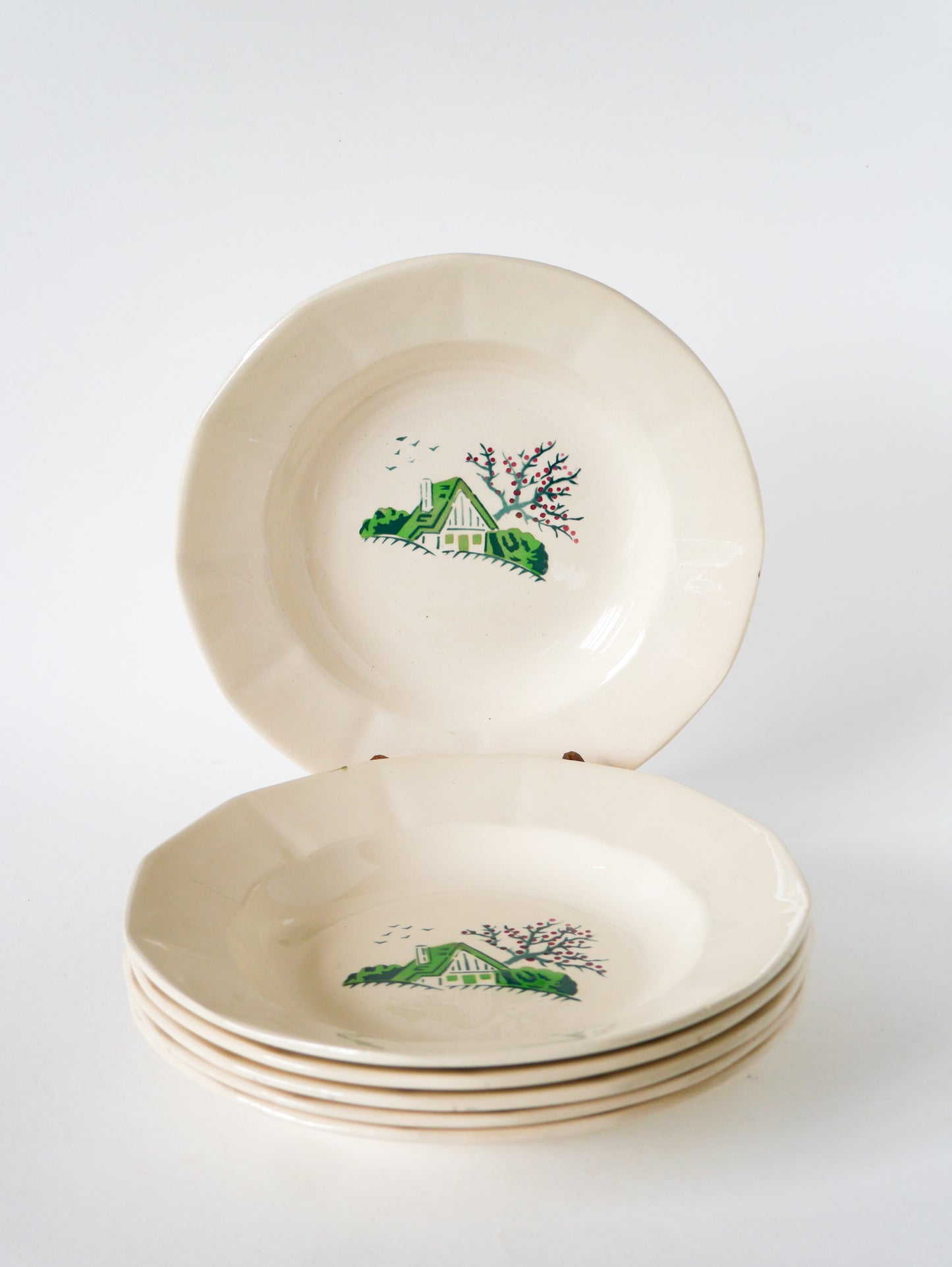 Lot de 6 assiettes creuses Digoin Sarreguemines, modèle "Bayeux", 1970
