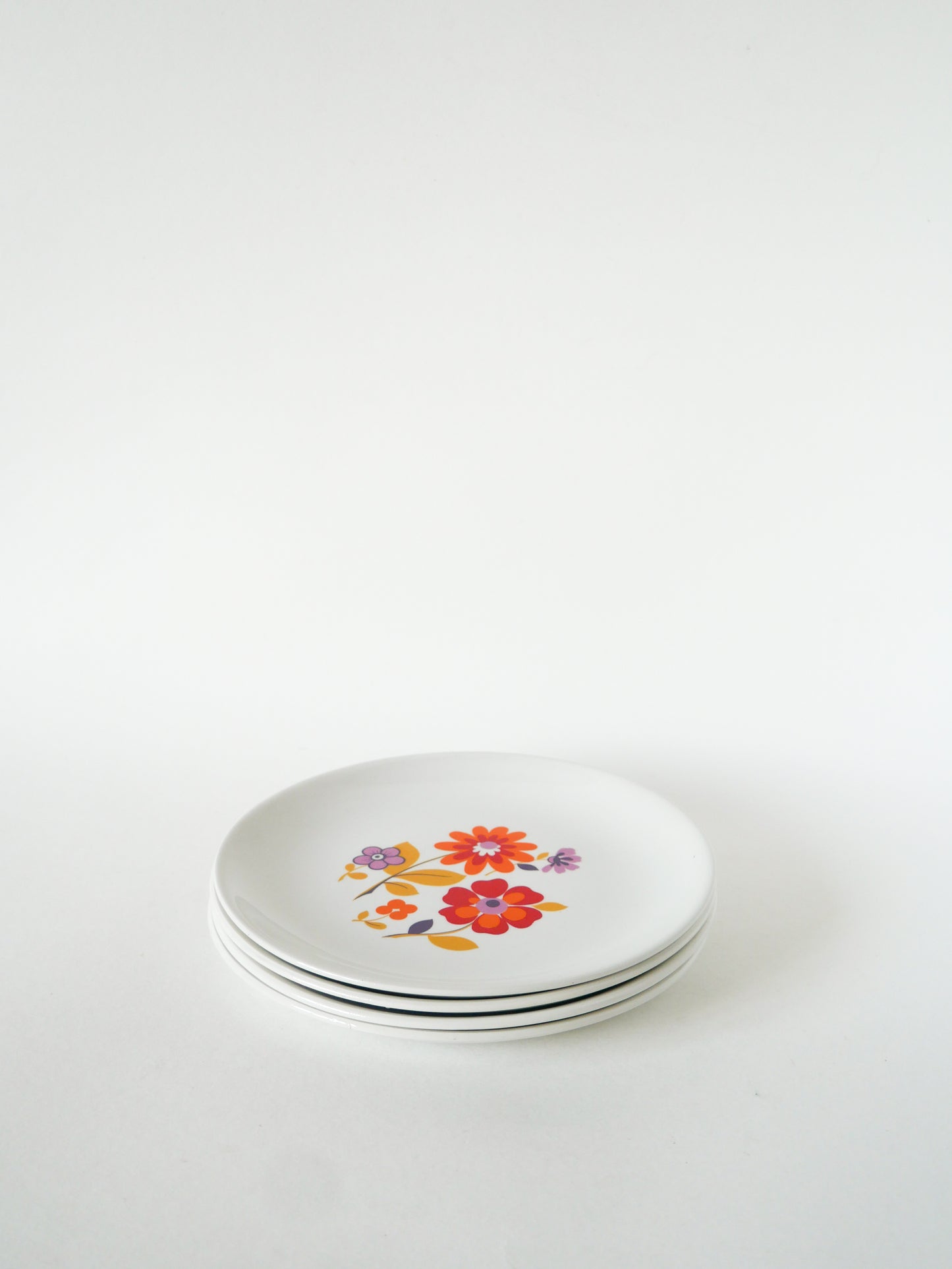 Lot de 4 assiettes à dessert motifs Psyche Fleurs, Orange, 1970