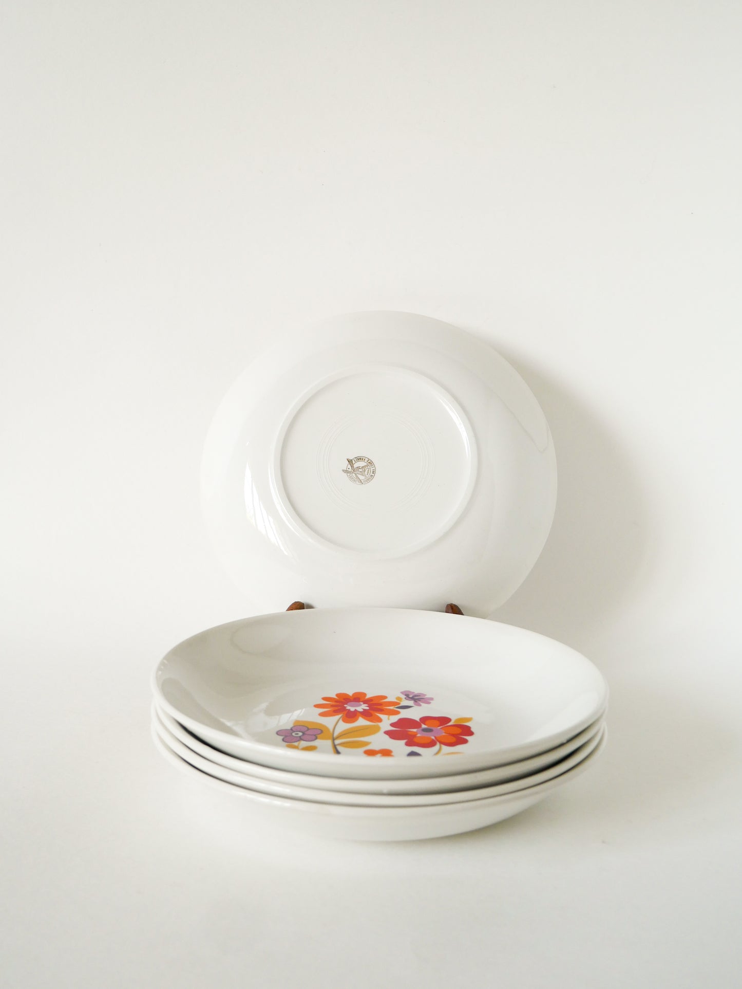 Lot de 5 assiettes creuses motifs Psyche Fleurs, Orange, 1970