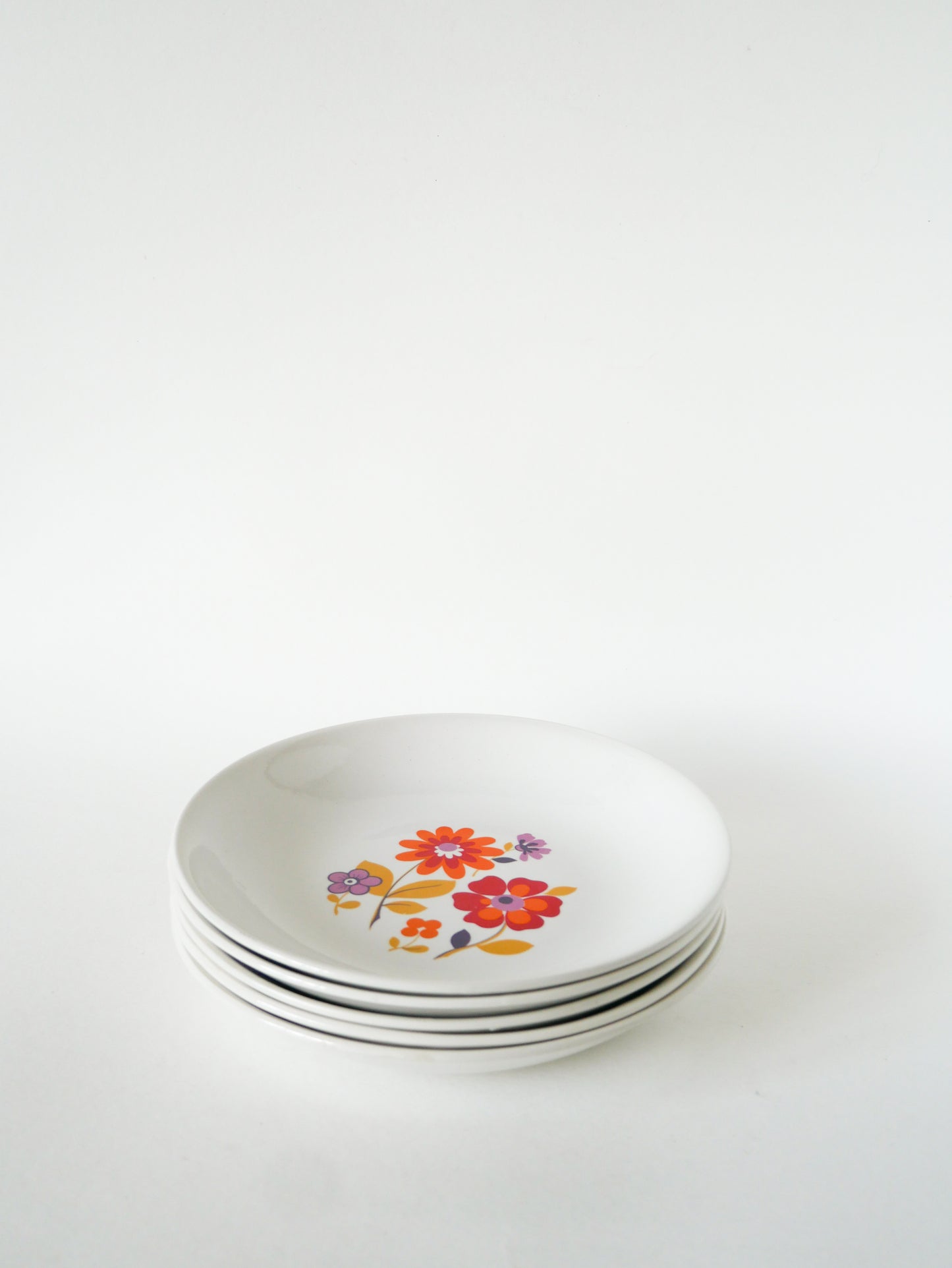 Lot de 5 assiettes creuses motifs Psyche Fleurs, Orange, 1970