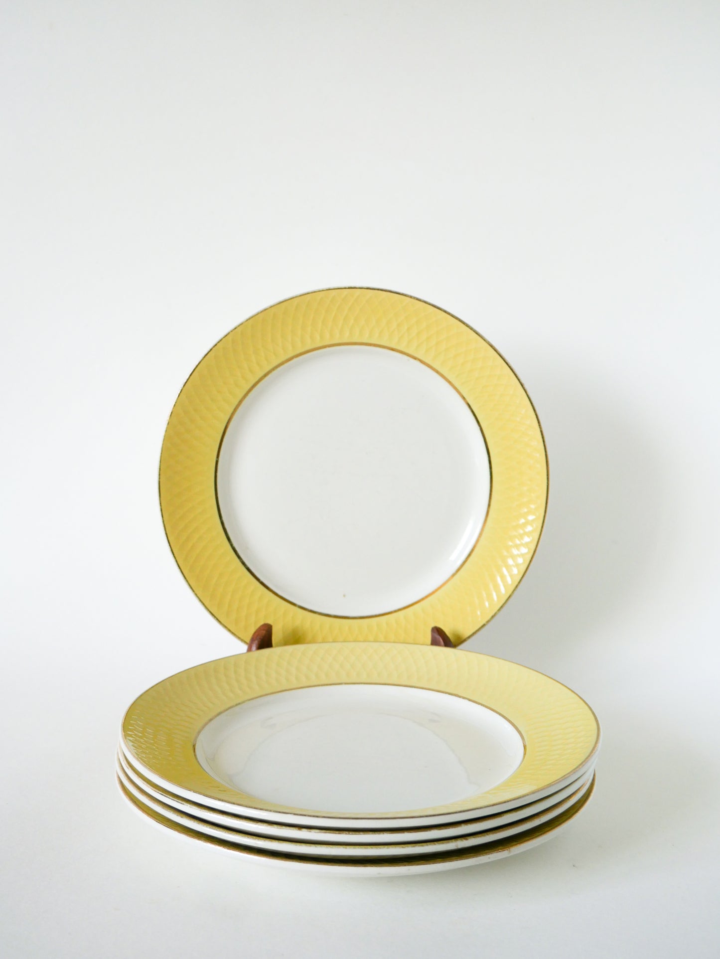 Lot de 5 assiettes plates texturées Moulin des Loups, Jaune Poussin, 1960