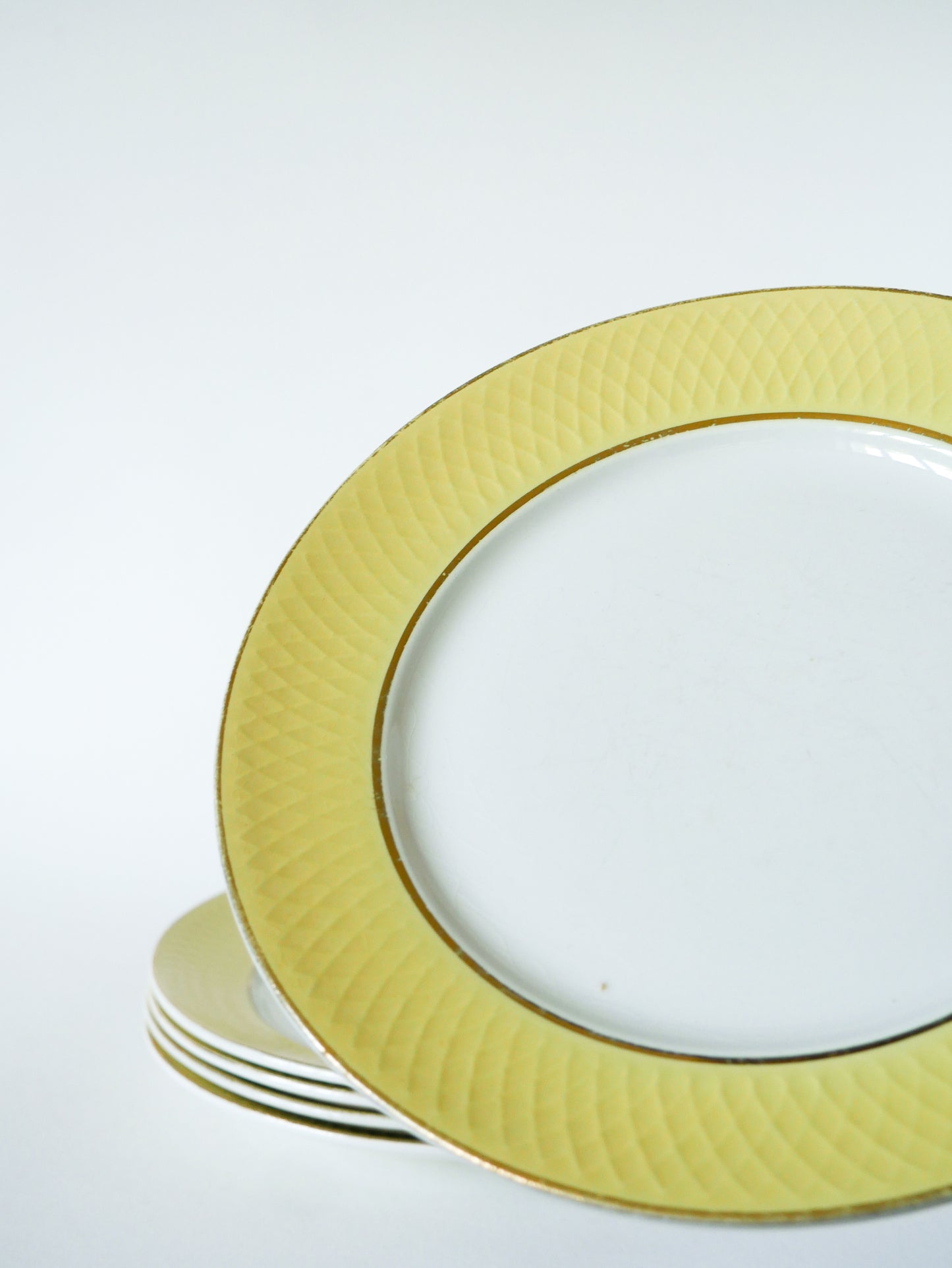 Lot de 5 assiettes plates texturées Moulin des Loups, Jaune Poussin, 1960