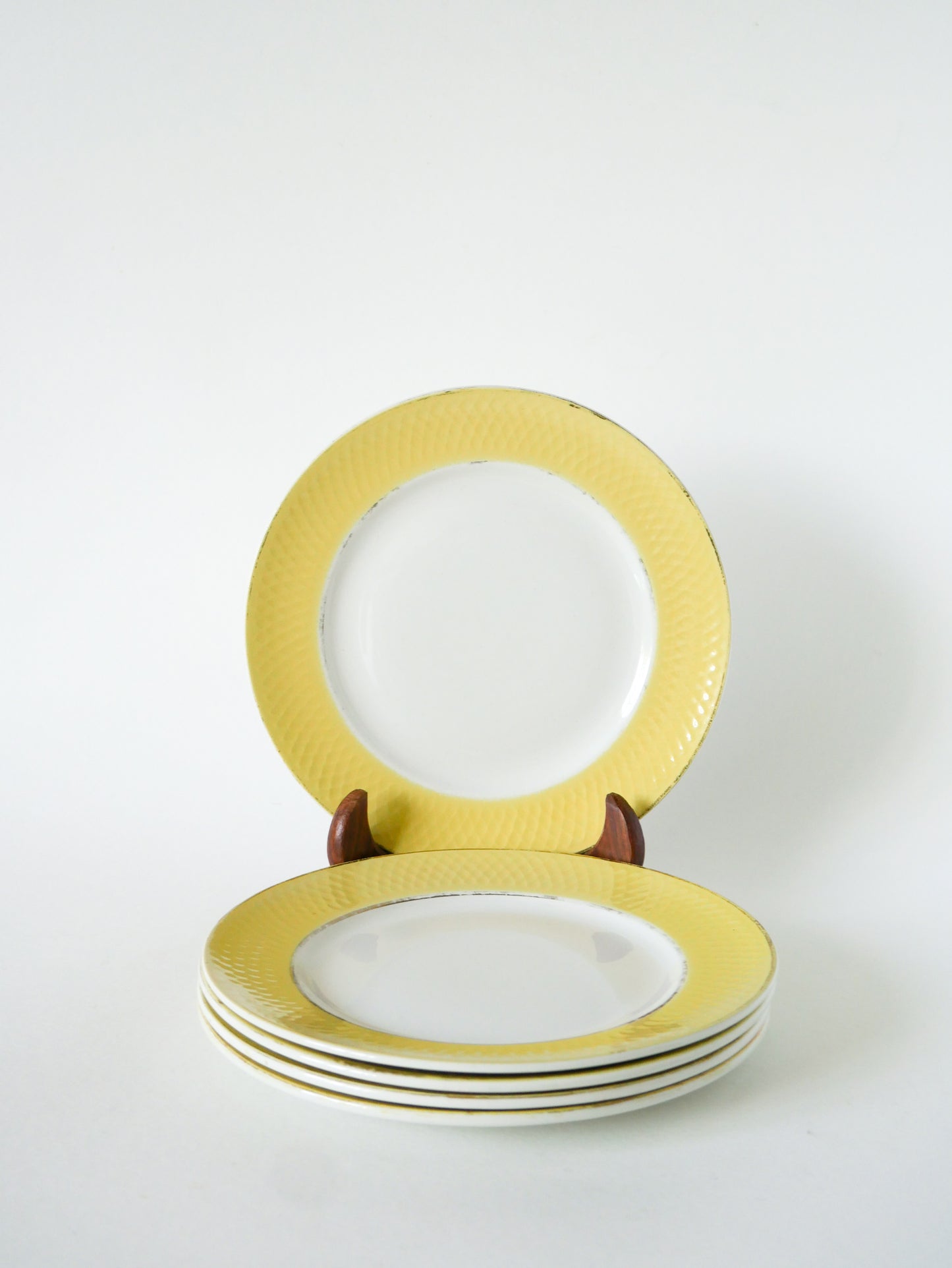 Lot de 5 assiettes à dessert texturées Moulin des Loups, Jaune Poussin, 1960