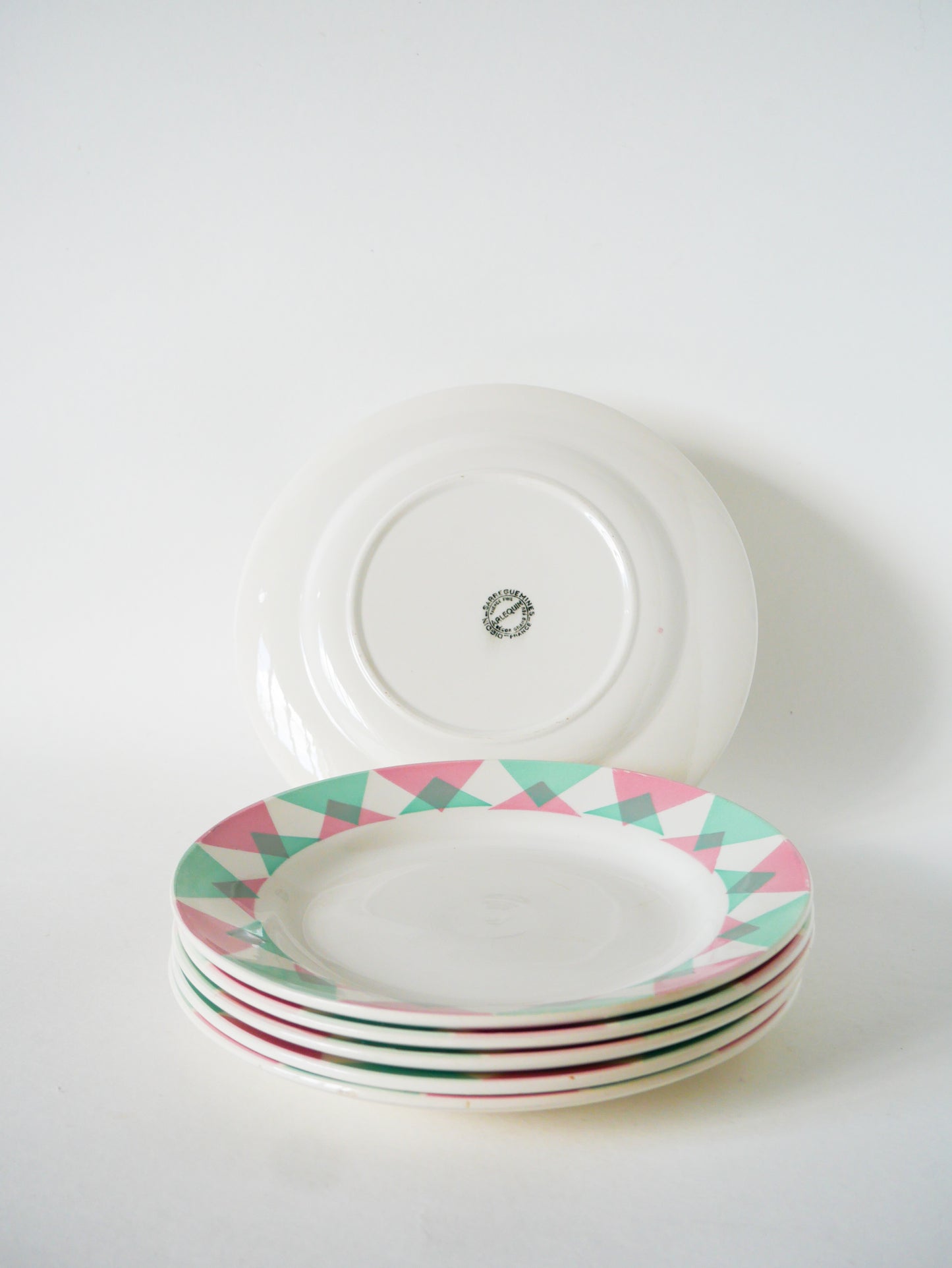 Lot de 6 assiettes à dessert, Digoin Sarreguemines modèle Arlequin, 1960