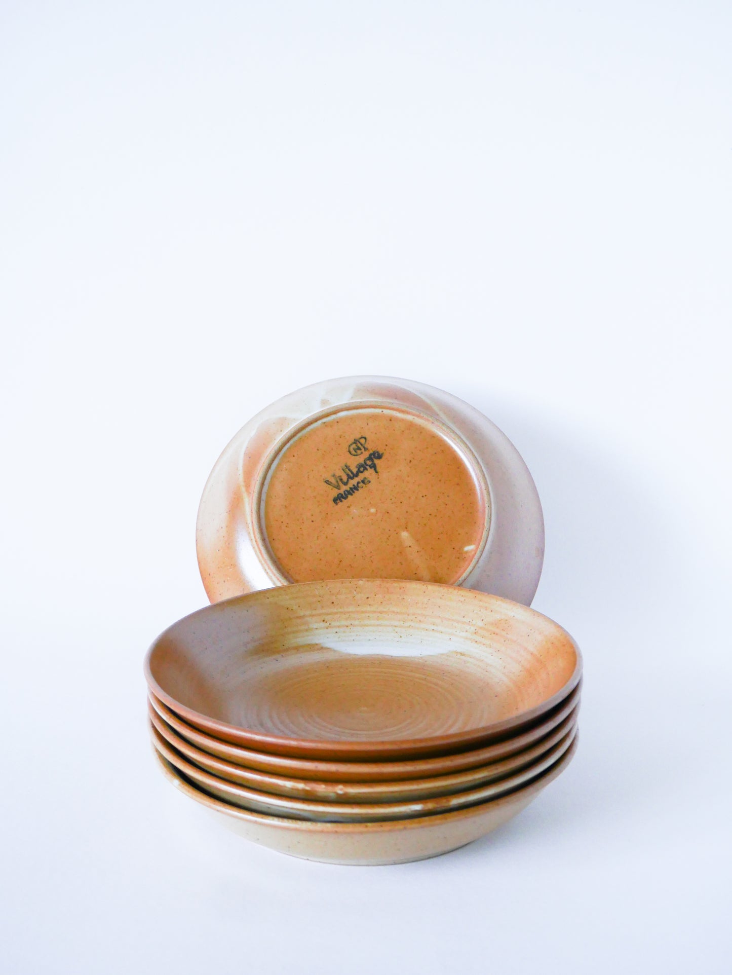 Lot de 6 assiettes creuses en grès, 1970 - 19 cm