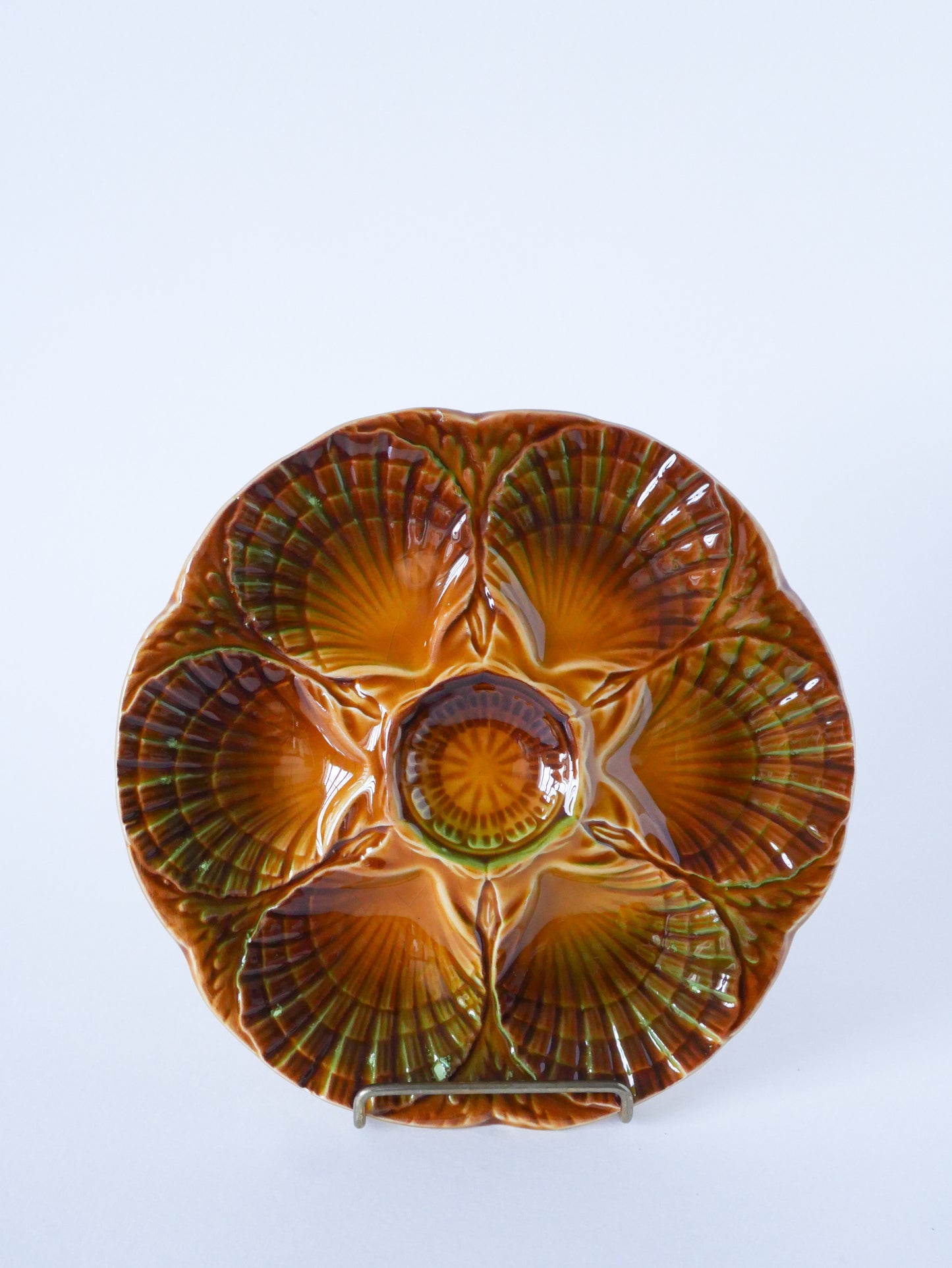 Lot de 6 assiettes à huîtres en barbotine, Marron, Design, 1960