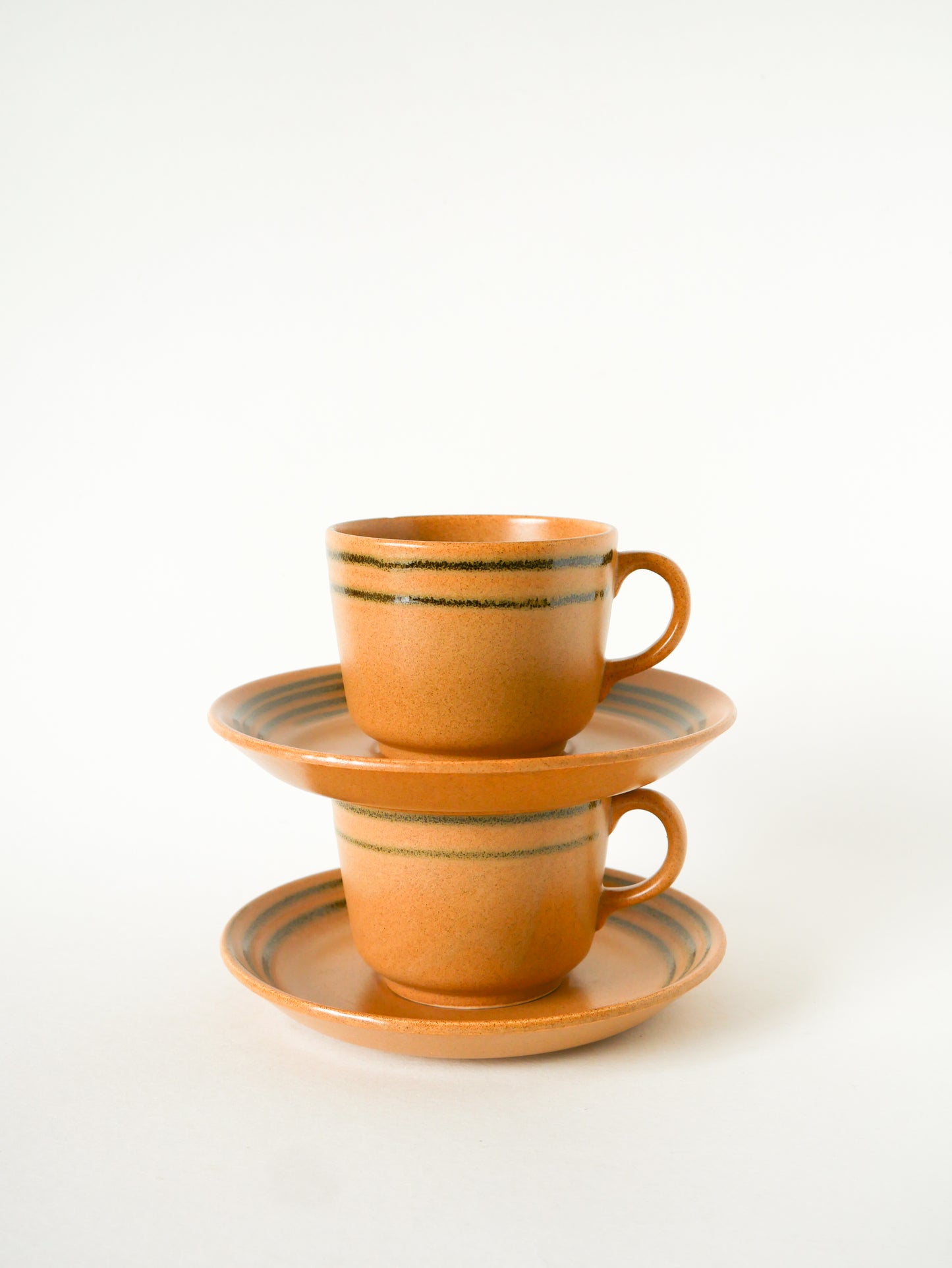 Paire de déjeuners en grès, Beige et Vert, Digoin Sarreguemines, 1970