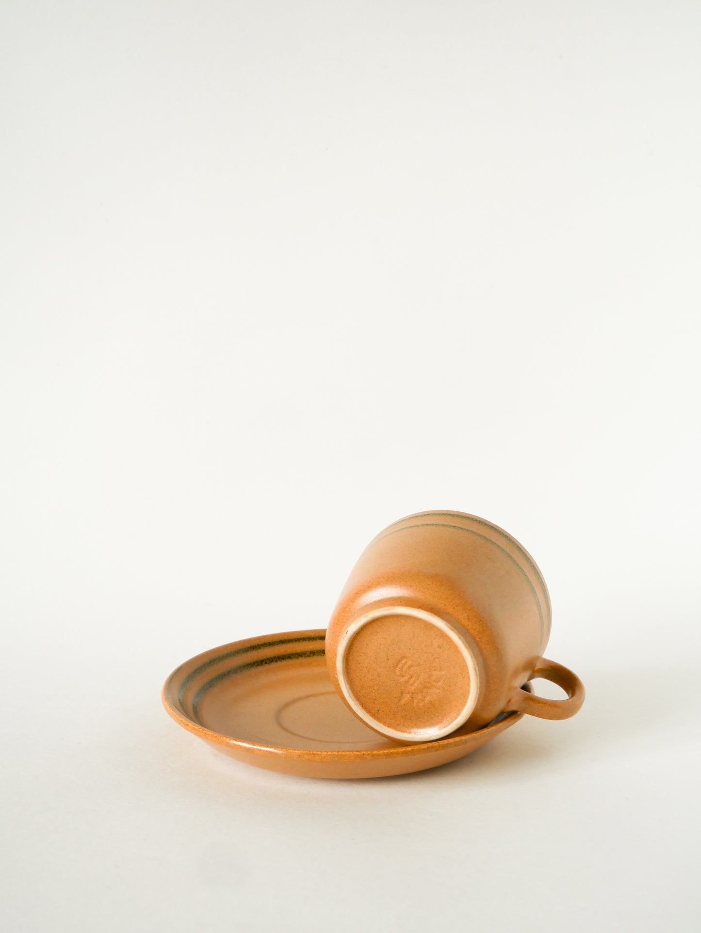 Paire de déjeuners en grès, Beige et Vert, Digoin Sarreguemines, 1970