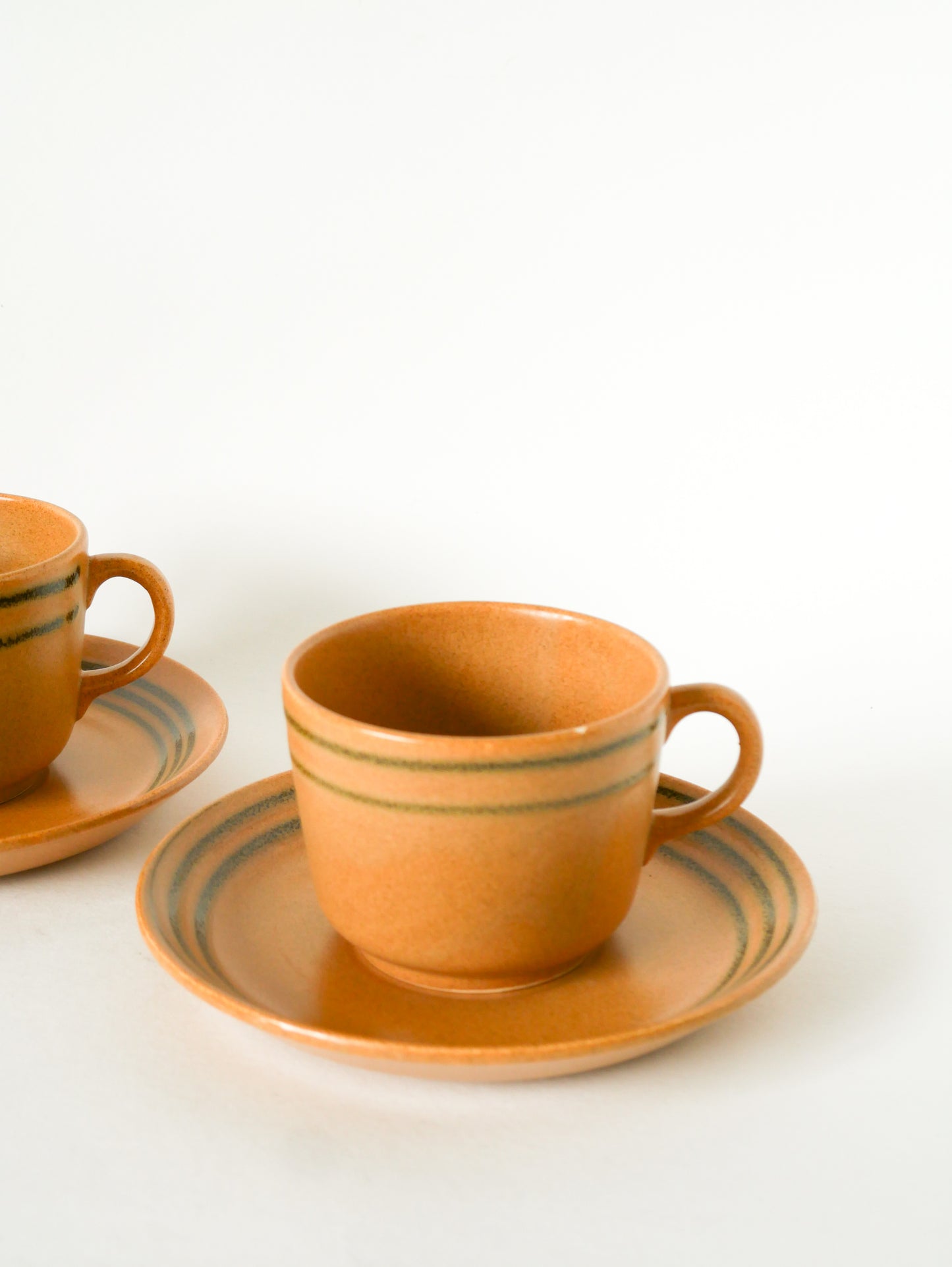 Paire de déjeuners en grès, Beige et Vert, Digoin Sarreguemines, 1970
