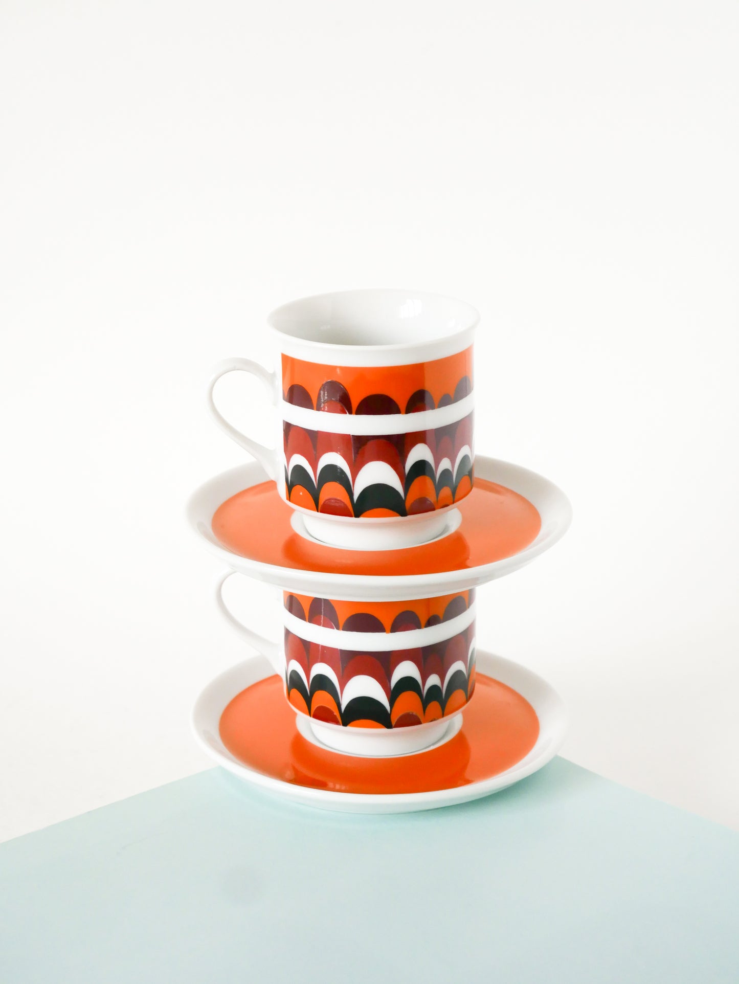 Ensemble de 6 tasses à café, motifs Psyche, Orange, Made in Germany, 1970