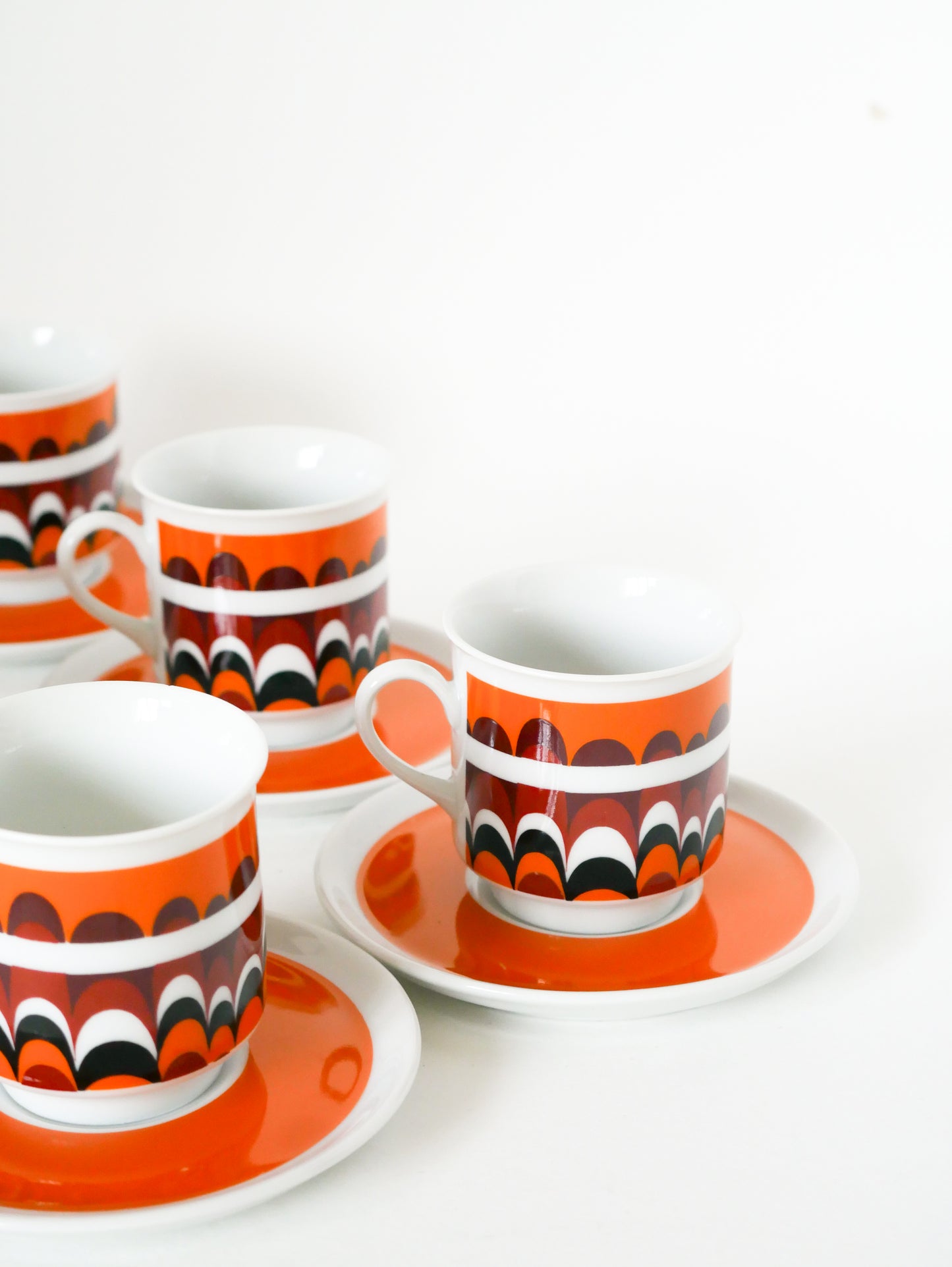 Ensemble de 6 tasses à café, motifs Psyche, Orange, Made in Germany, 1970