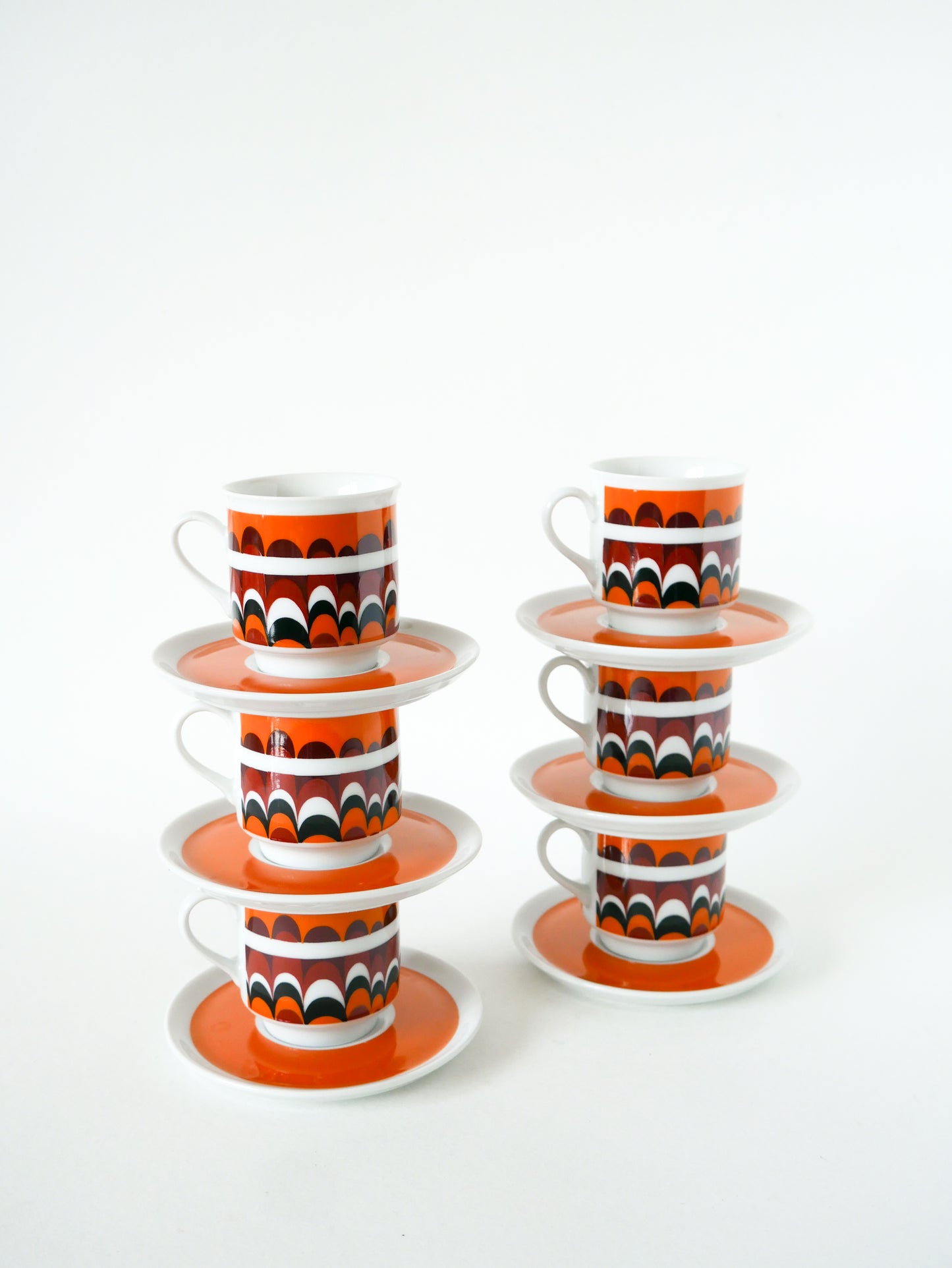 Ensemble de 6 tasses à café, motifs Psyche, Orange, Made in Germany, 1970