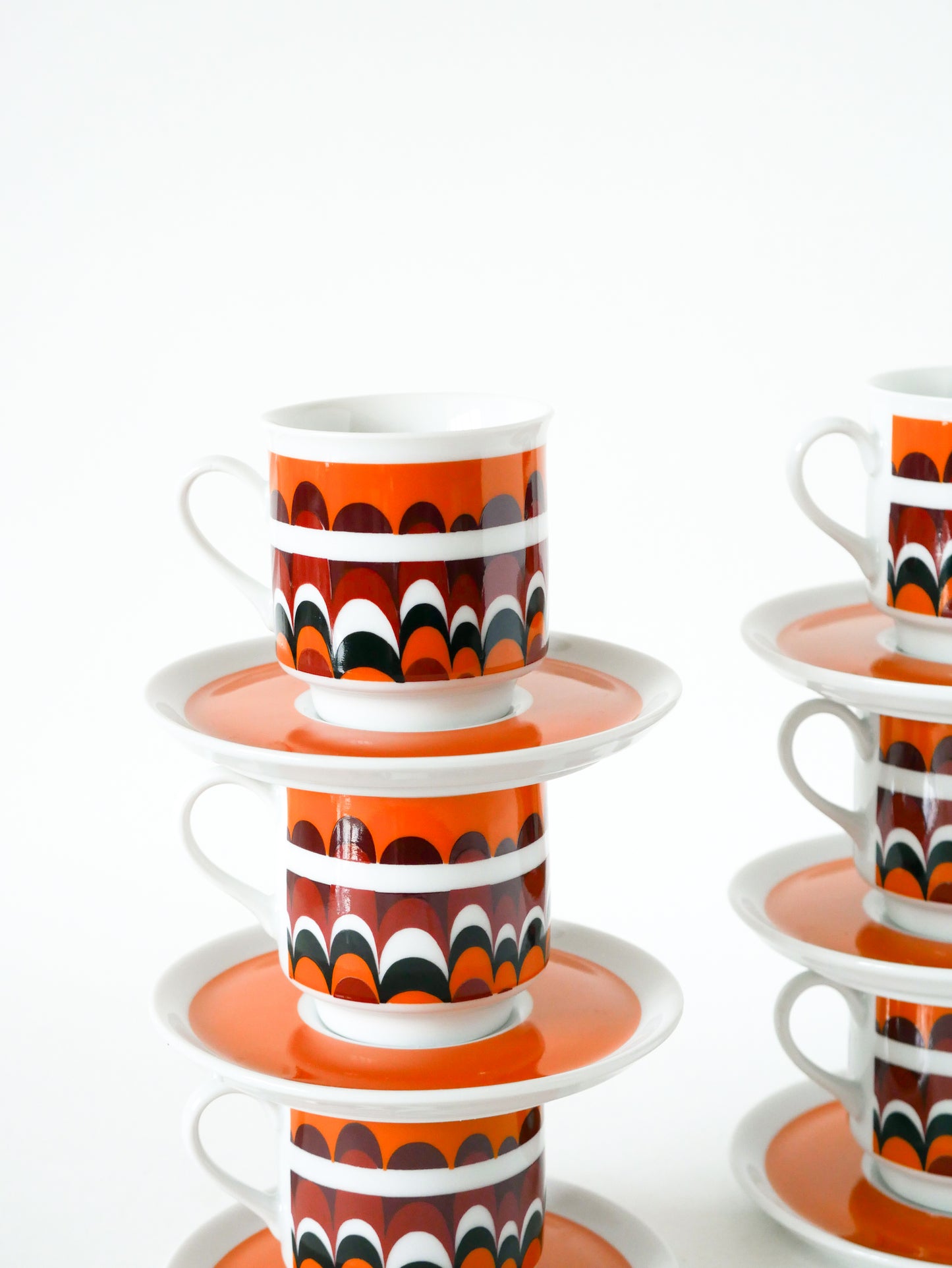 Ensemble de 6 tasses à café, motifs Psyche, Orange, Made in Germany, 1970