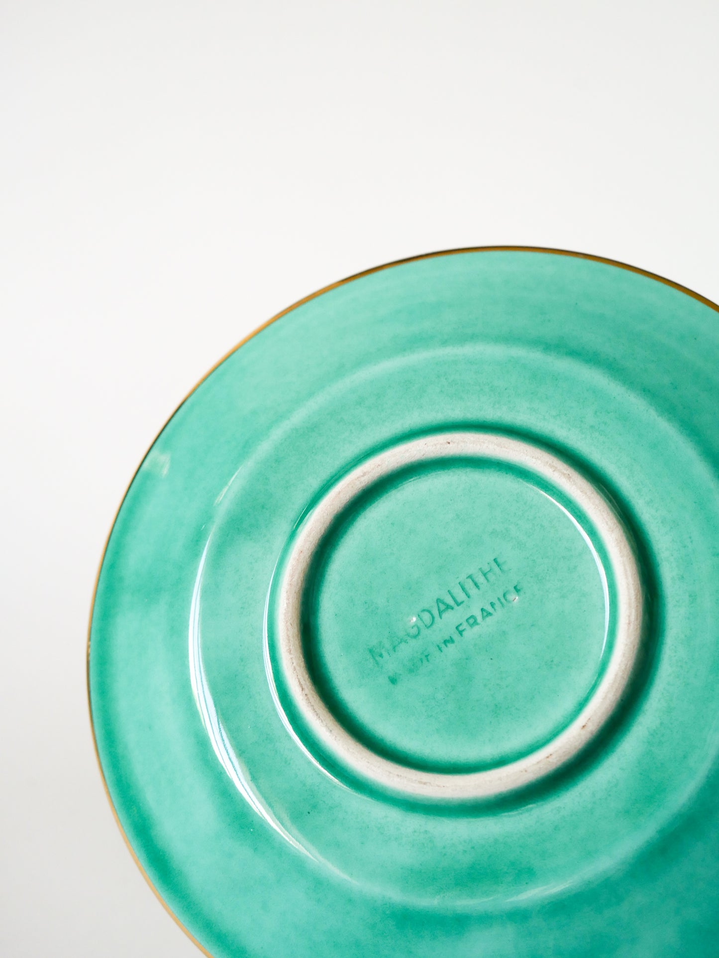 Paire de déjeuners en céramique Magdalithe Made in France, Vert & Doré, 1960