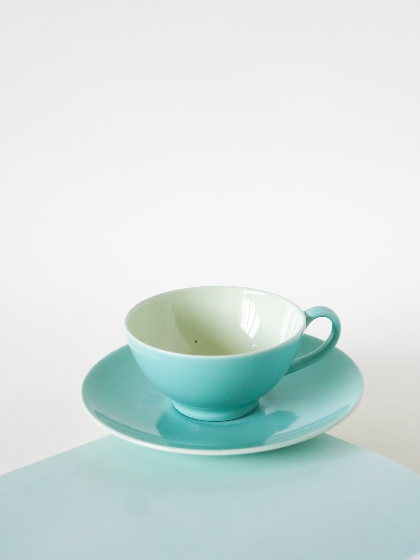 Paire de tasses et sous-tasses en faïence, Bleu Ciel & Vert Menthe, Made in Holland, 1960