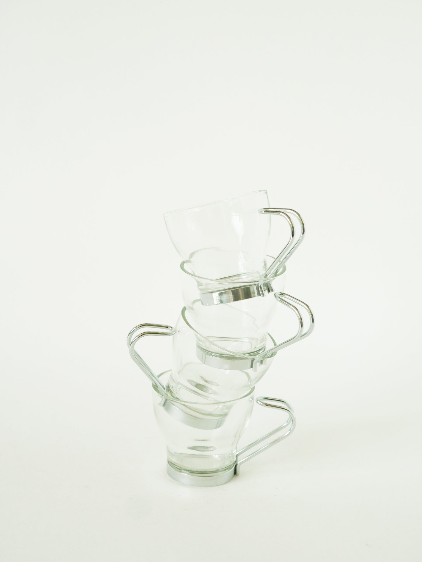 Lot de 4 tasses à café en verre & inox, 1970