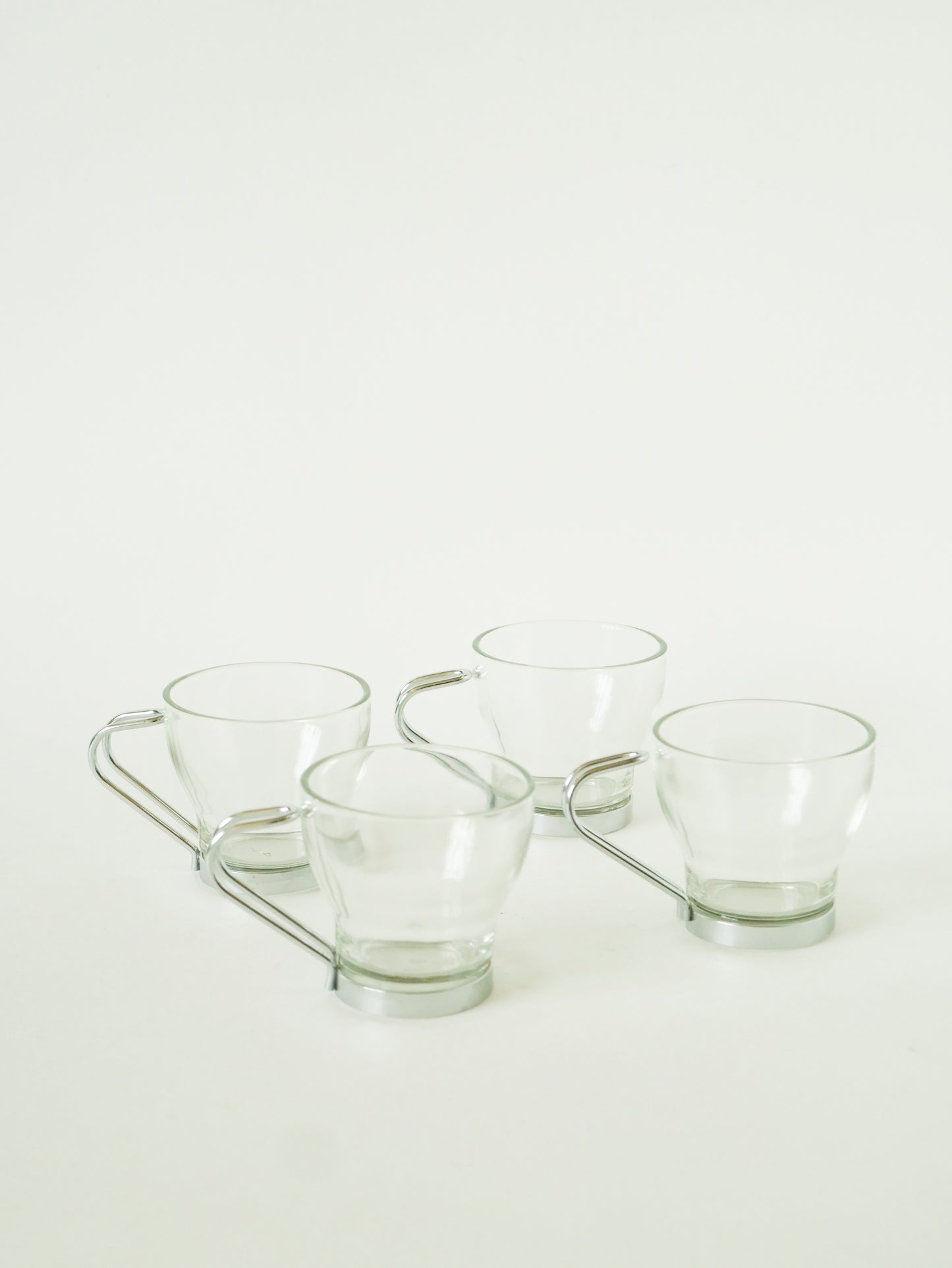 Lot de 4 tasses à café en verre & inox, 1970