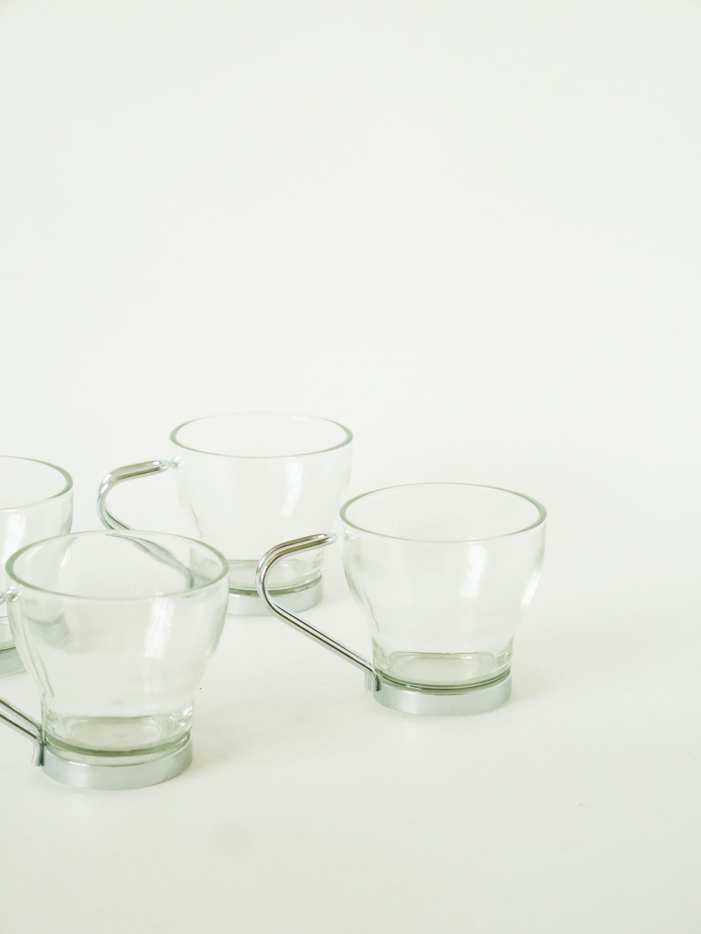 Lot de 4 tasses à café en verre & inox, 1970