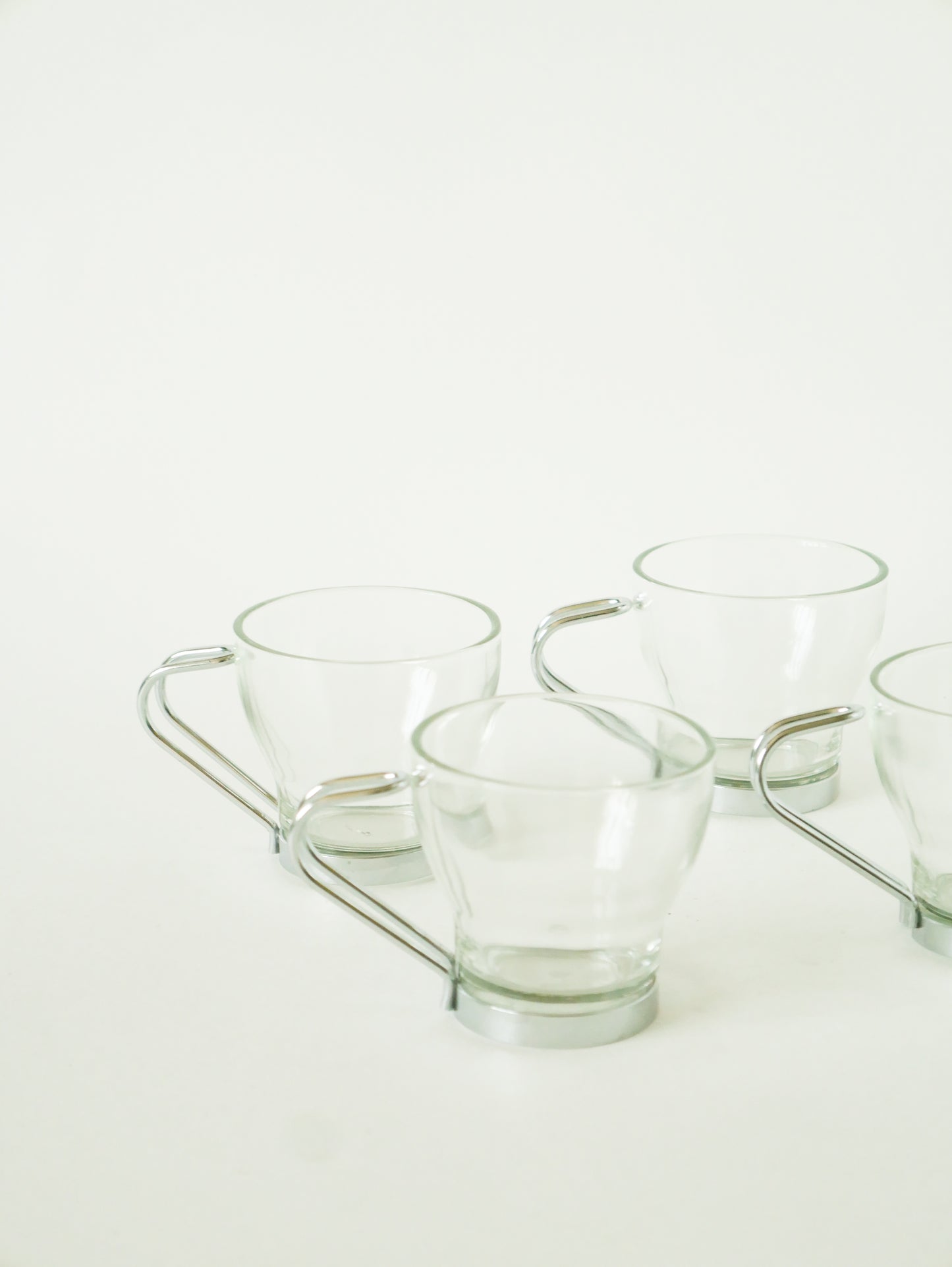 Lot de 4 tasses à café en verre & inox, 1970