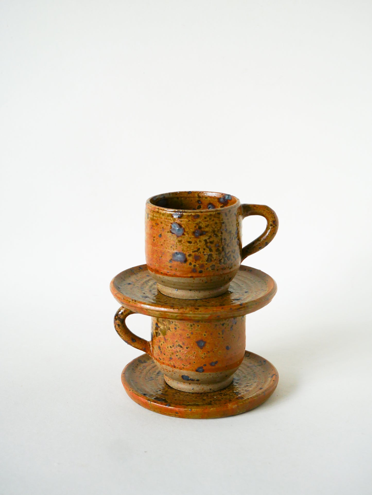 Service à café en grès vernissé composé d'une cafetière et de 5 tasses avec soucoupes, 1970