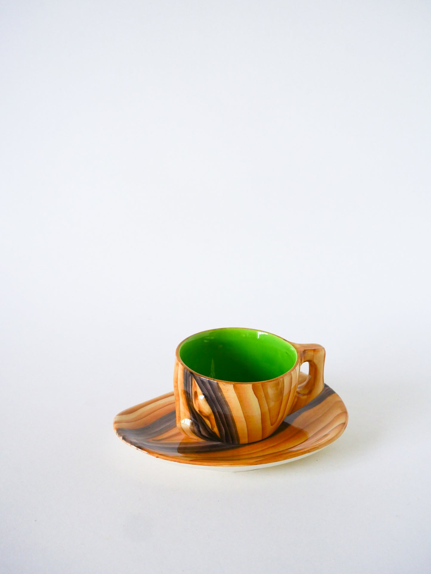 Déjeuner en céramique effet bois, Beige & Vert Pomme, Vallauris par Granjean Jourdan, 1960
