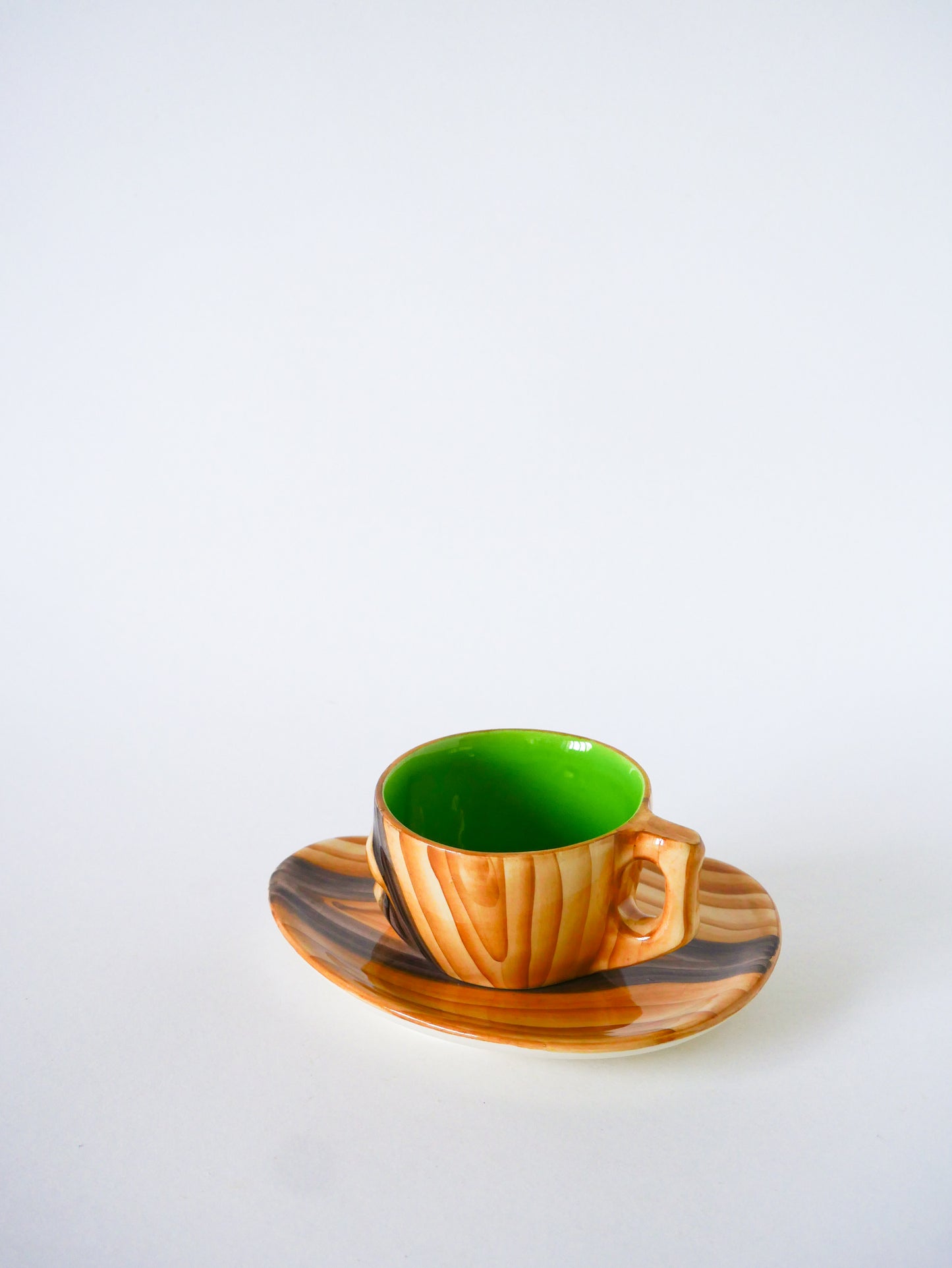Déjeuner en céramique effet bois, Beige & Vert Pomme, Vallauris par Granjean Jourdan, 1960
