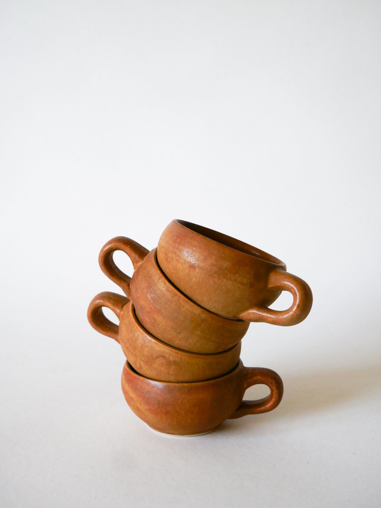 Lot de 4 tasses à café en grès, fabrication artisanale, 1970