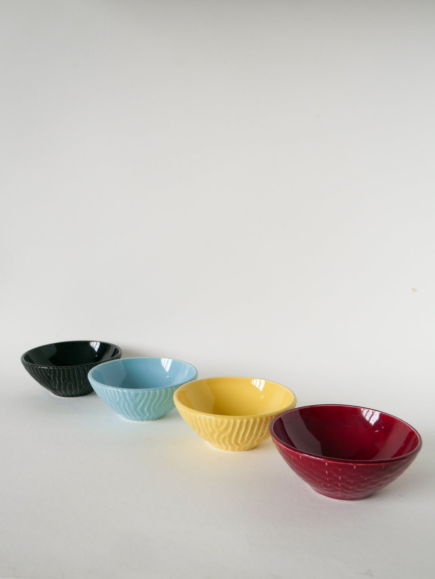 Ensemble de 4 petits bols en céramique, Effet Bambou, Sarreguemines, 1960