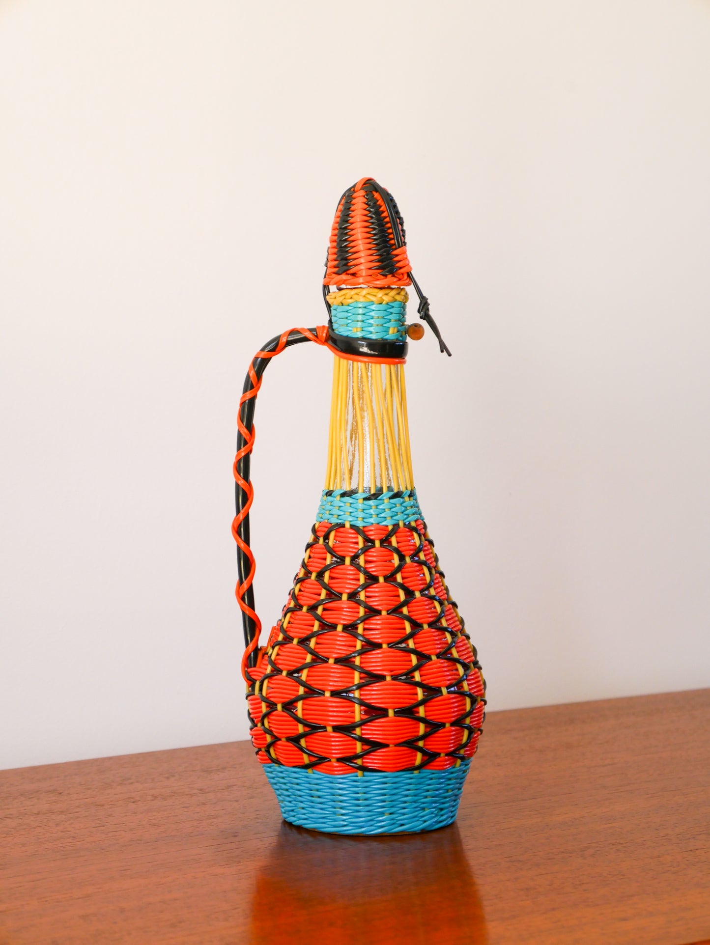 Pichet en scoubidou Multicolore, Orange & Bleu, 1970