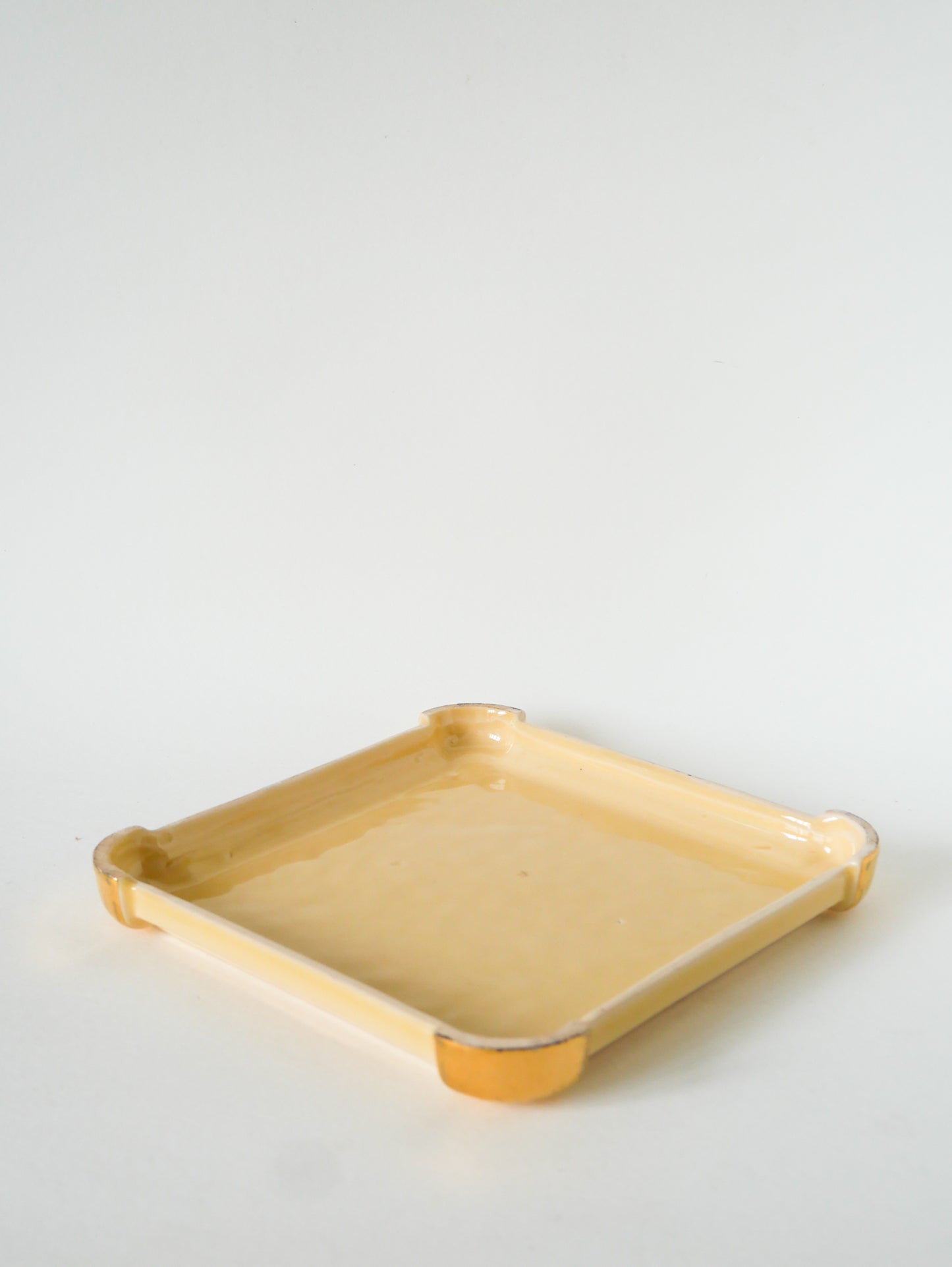 Dessous de plat carré en céramique, Crème et Doré, 1960