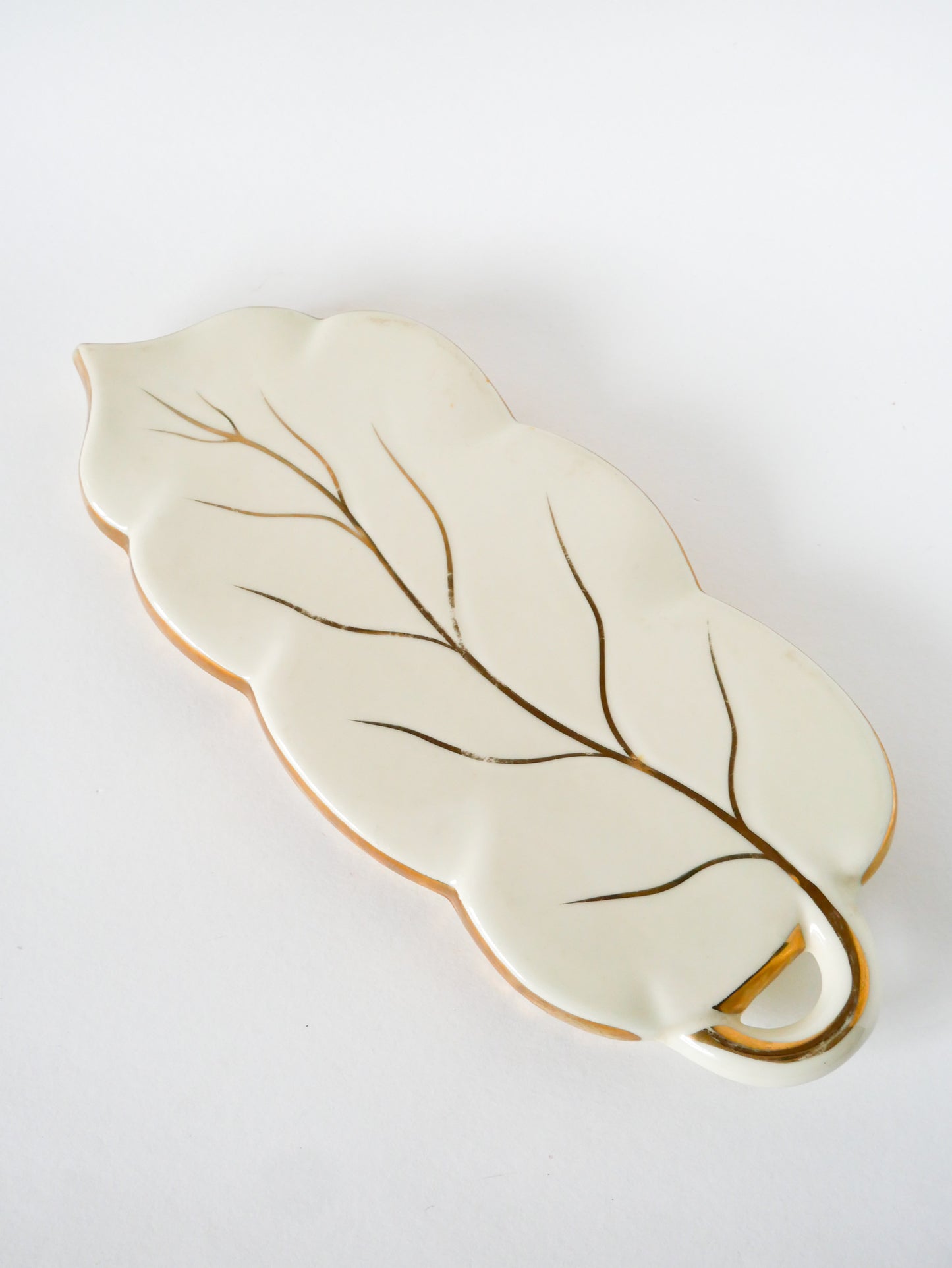 Dessous de plat Feuille en céramique, Crème et Doré, 1960