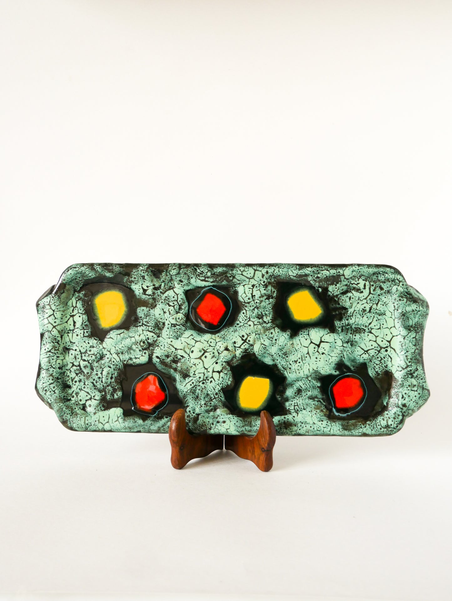 Plat à cake en Fat Lava, Vert, Rouge et Jaune, 1970