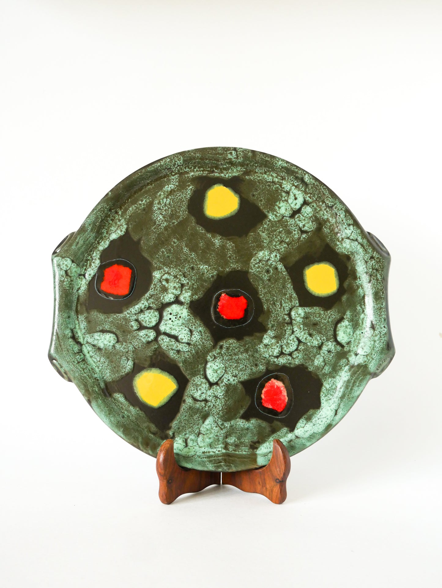 Plat à tarte en Fat Lava, Vert, Rouge et Jaune, 1970