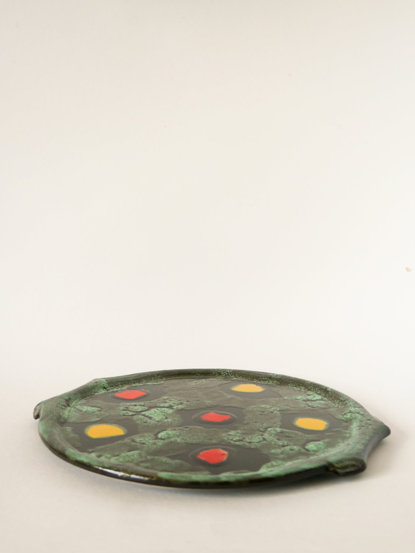 Plat à tarte en Fat Lava, Vert, Rouge et Jaune, 1970