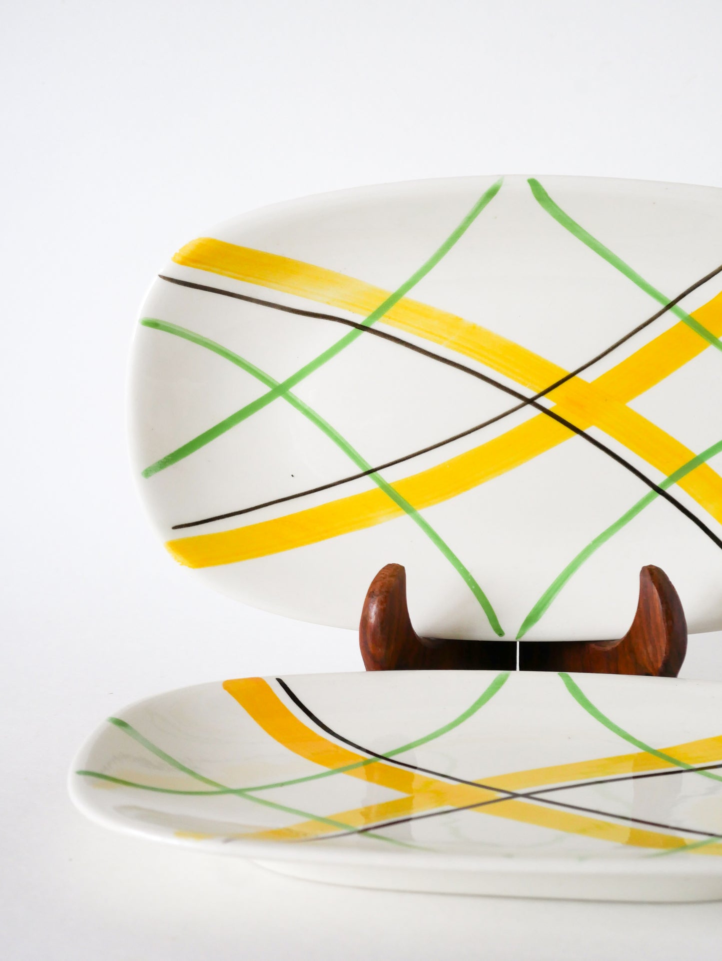Paire de petits plats en faïence de Gien, modèle Sarabande, Jaune et Vert, Design, 1960