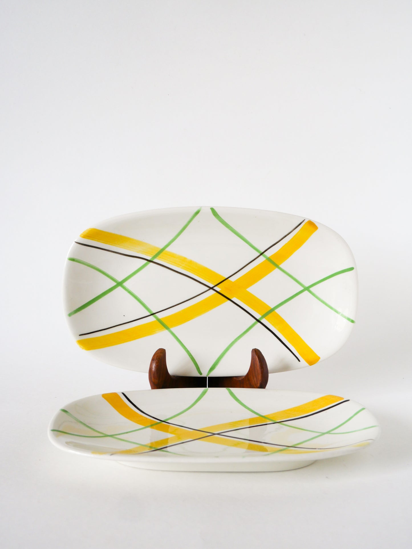 Paire de petits plats en faïence de Gien, modèle Sarabande, Jaune et Vert, Design, 1960